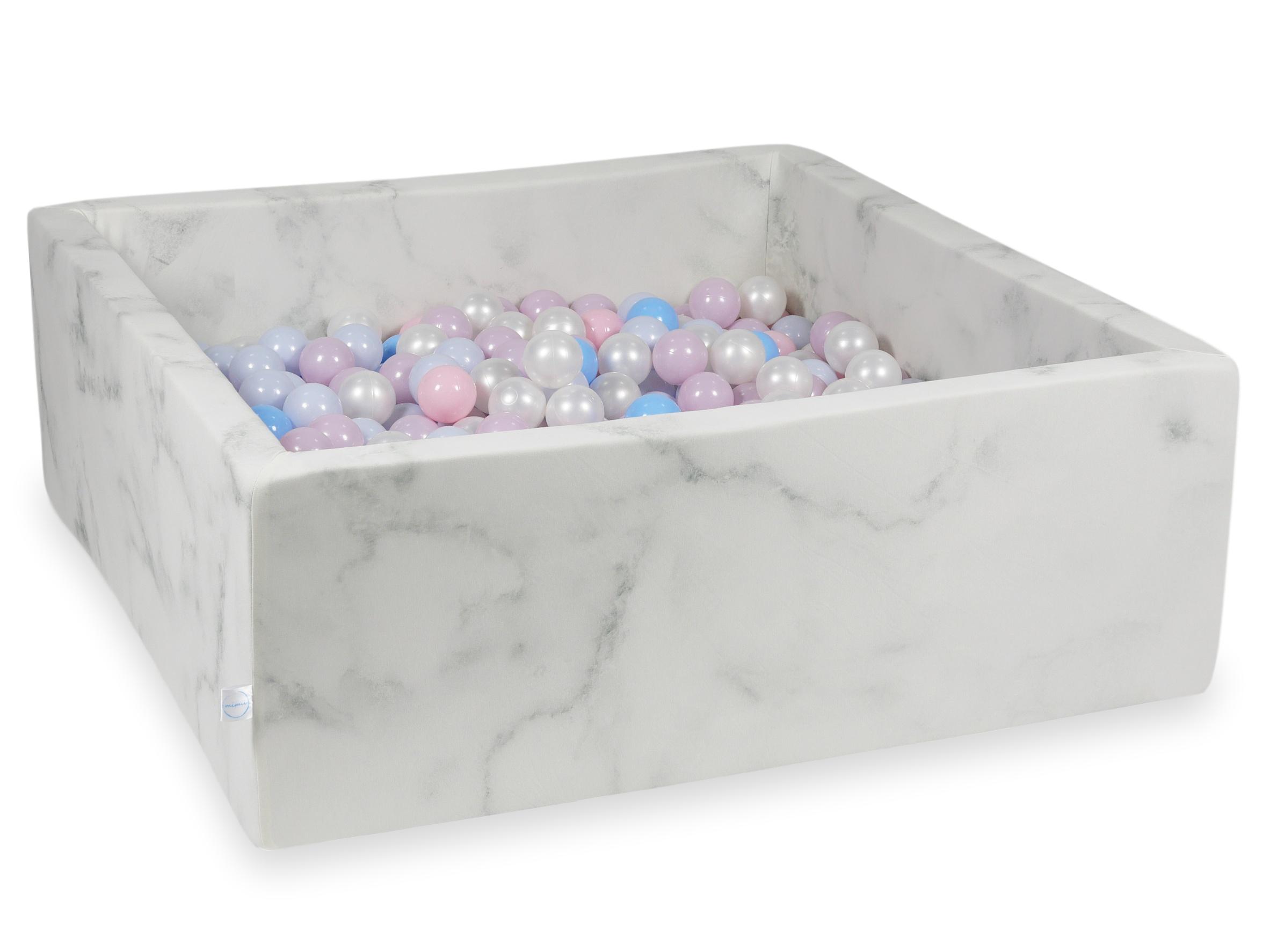 Square ball pit 110x110x40 cm in marble velvet, 600 balls