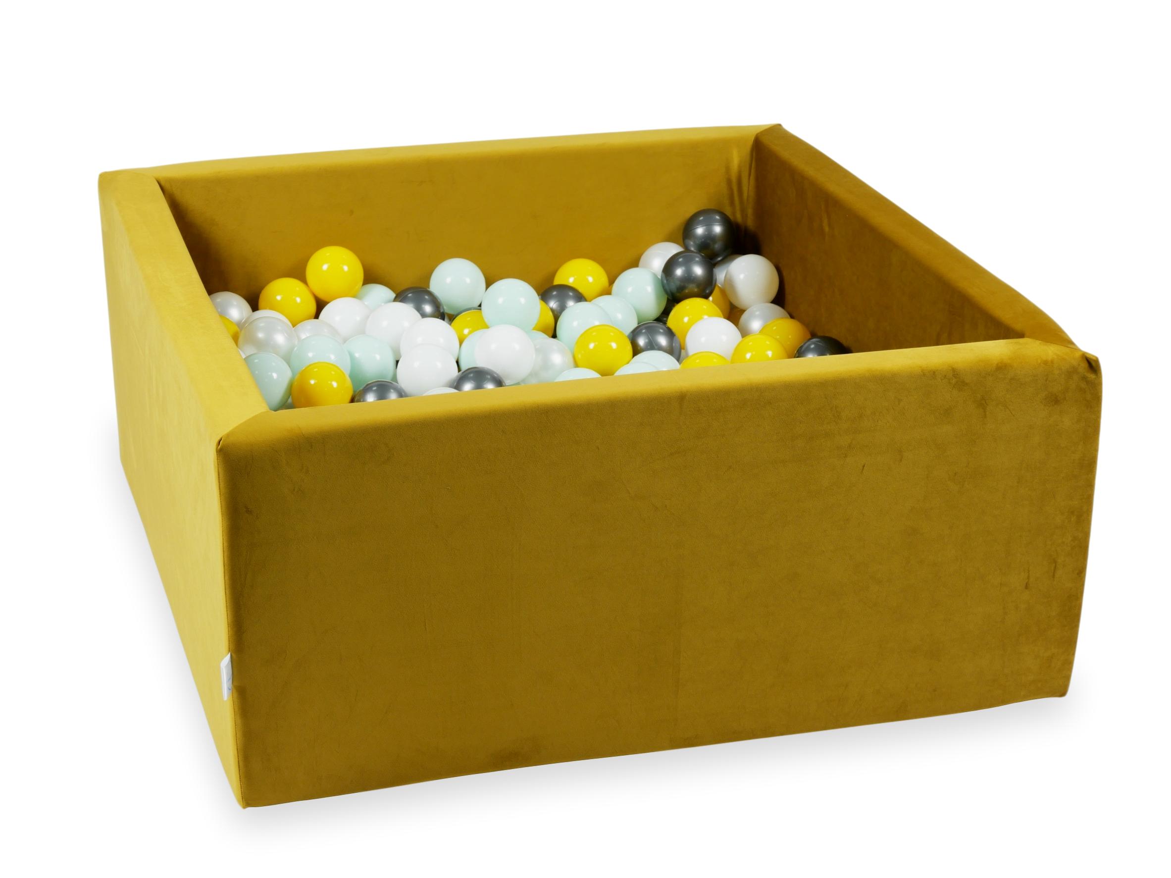 Square ball pit 90x90x40 cm in Gold velvet velvet, 400 balls