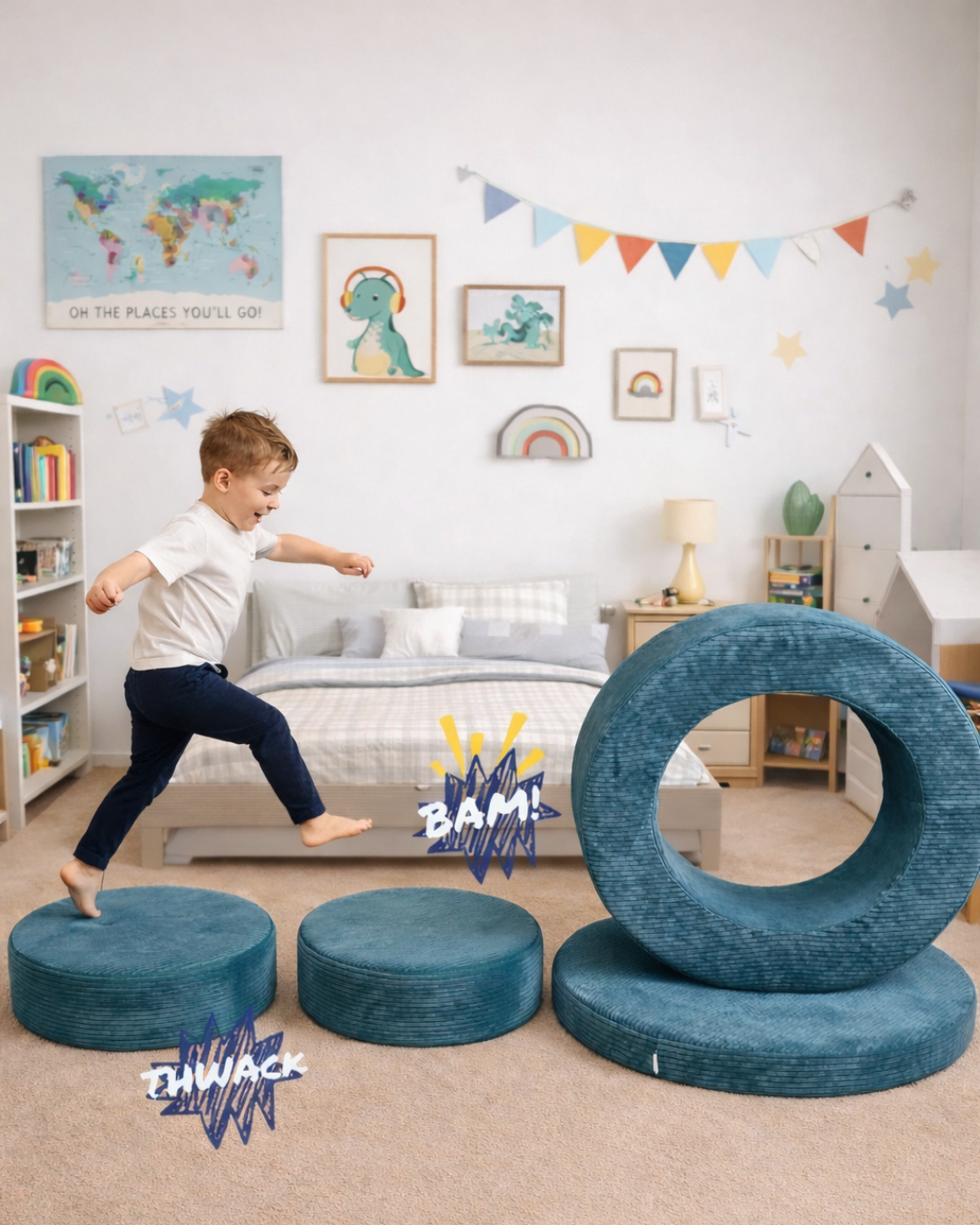 Donut Pouf Modularer 4-teiliger Spielpouf aus Cord