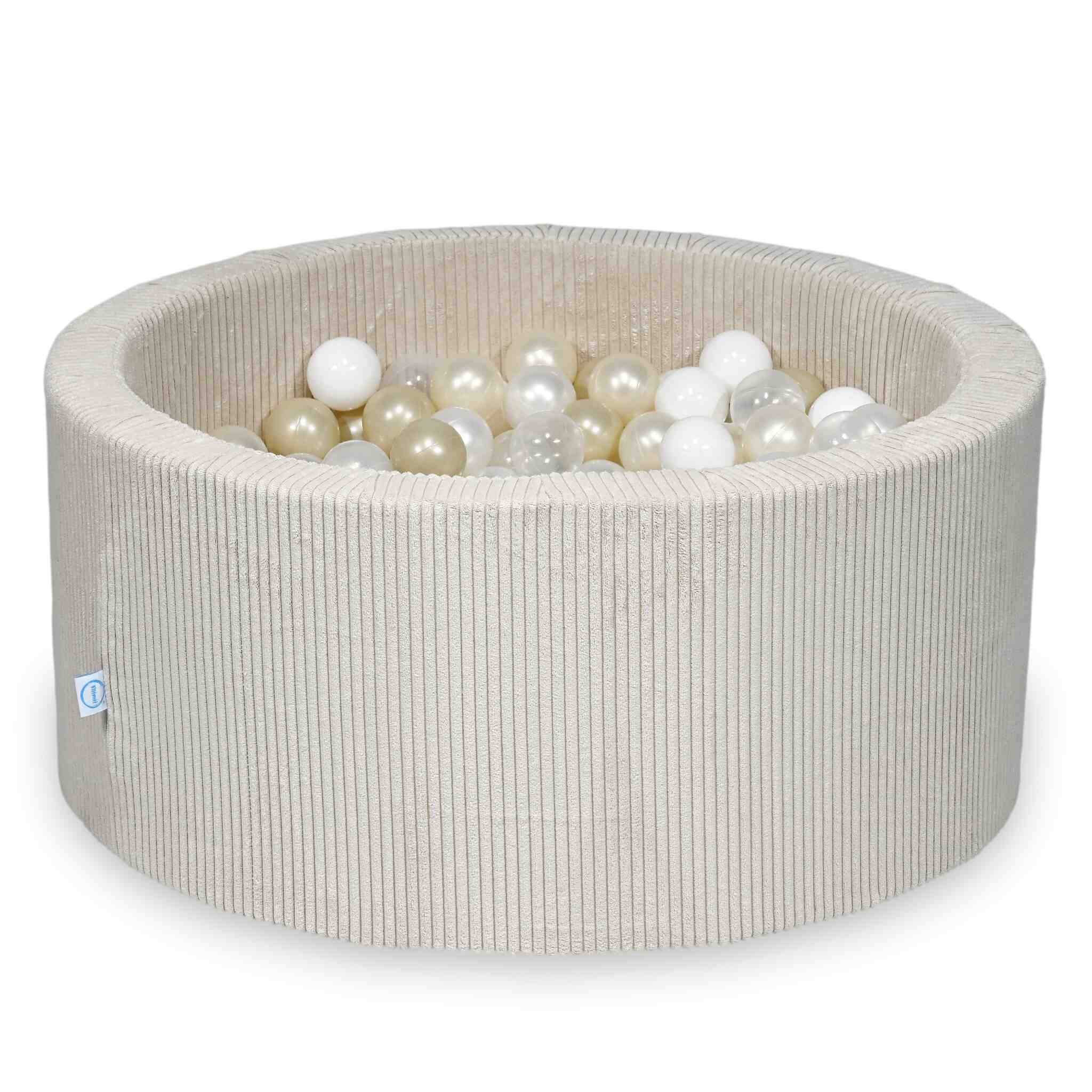 Piscine à balles en velours côtelé beige 90x40 cm avec 300 balles