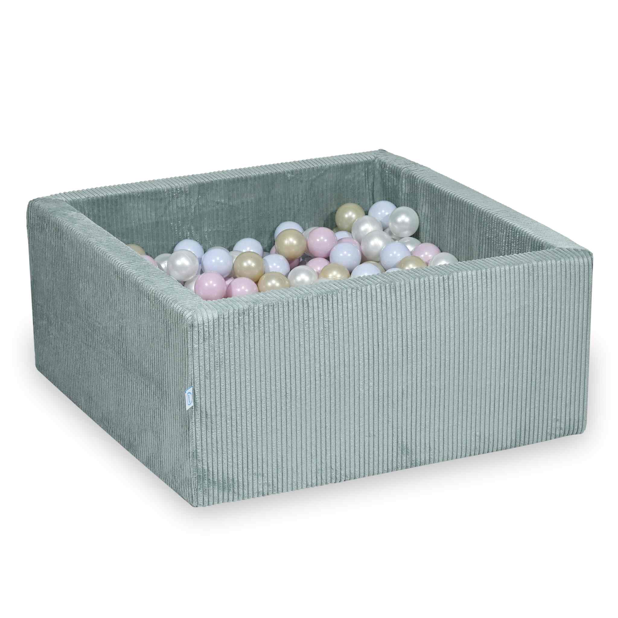 Square ball pit 90x90x40 cm in Corduroy Light Mint, 400 balls