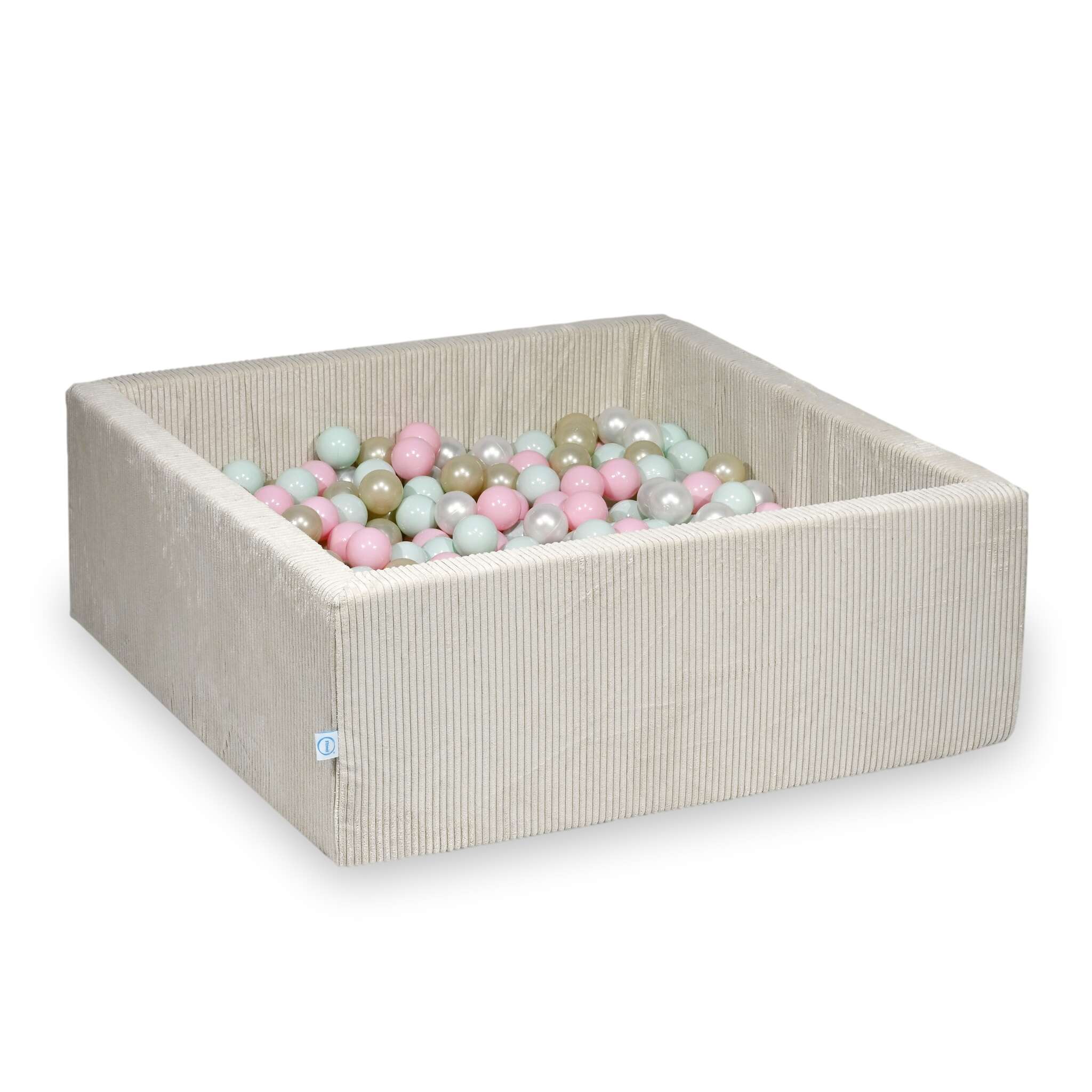 Bällebad quadratisch 110x110x40 cm aus Kordstoff Beige, 600 Bälle