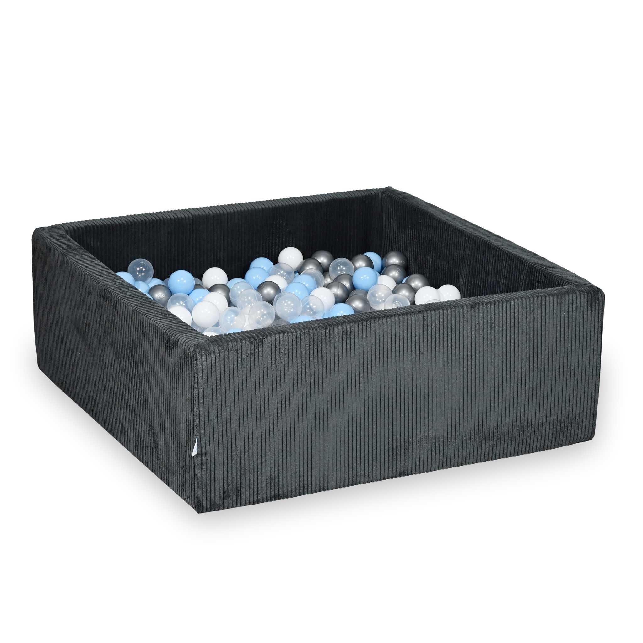 Square ball pit 110x110x40 cm in Corduroy Graphite, 600 balls