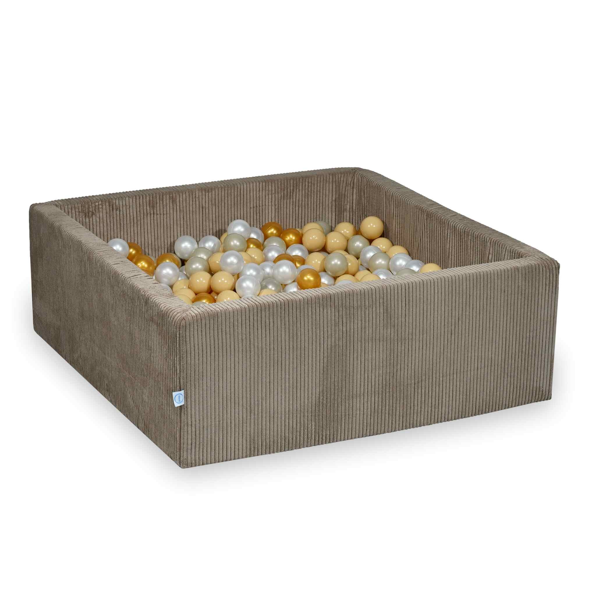 Bällebad quadratisch 110x110x40 cm aus Cord Toffee, 600 Bälle