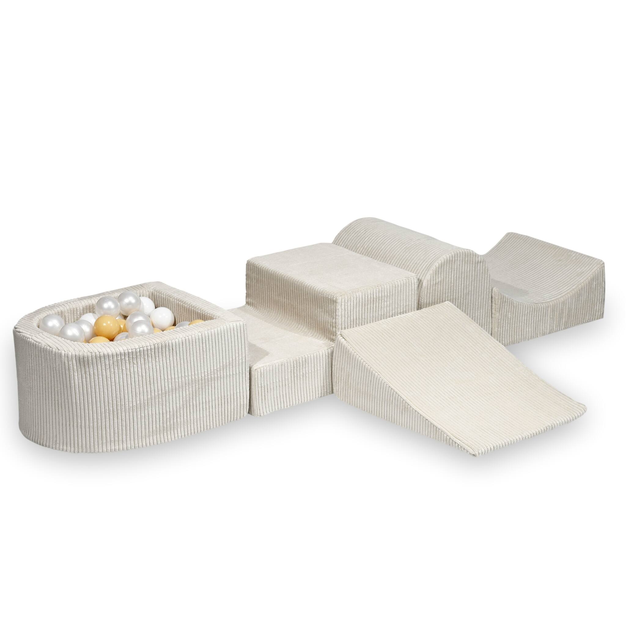 Aire de jeux en mousse avec colline et piscine micro velours côtelé beige + 100 balles