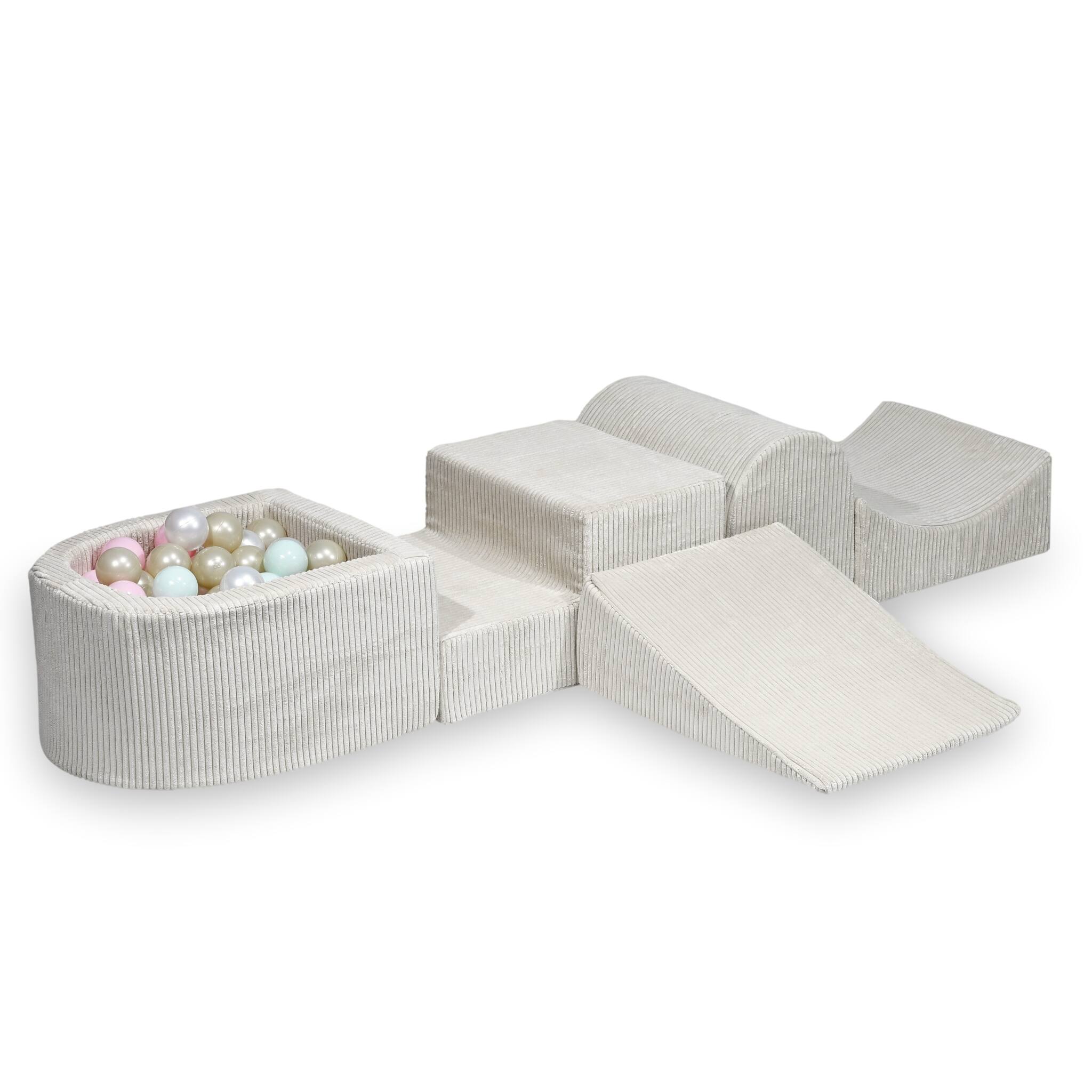 Aire de jeux en mousse avec colline et piscine micro velours côtelé beige + 100 balles