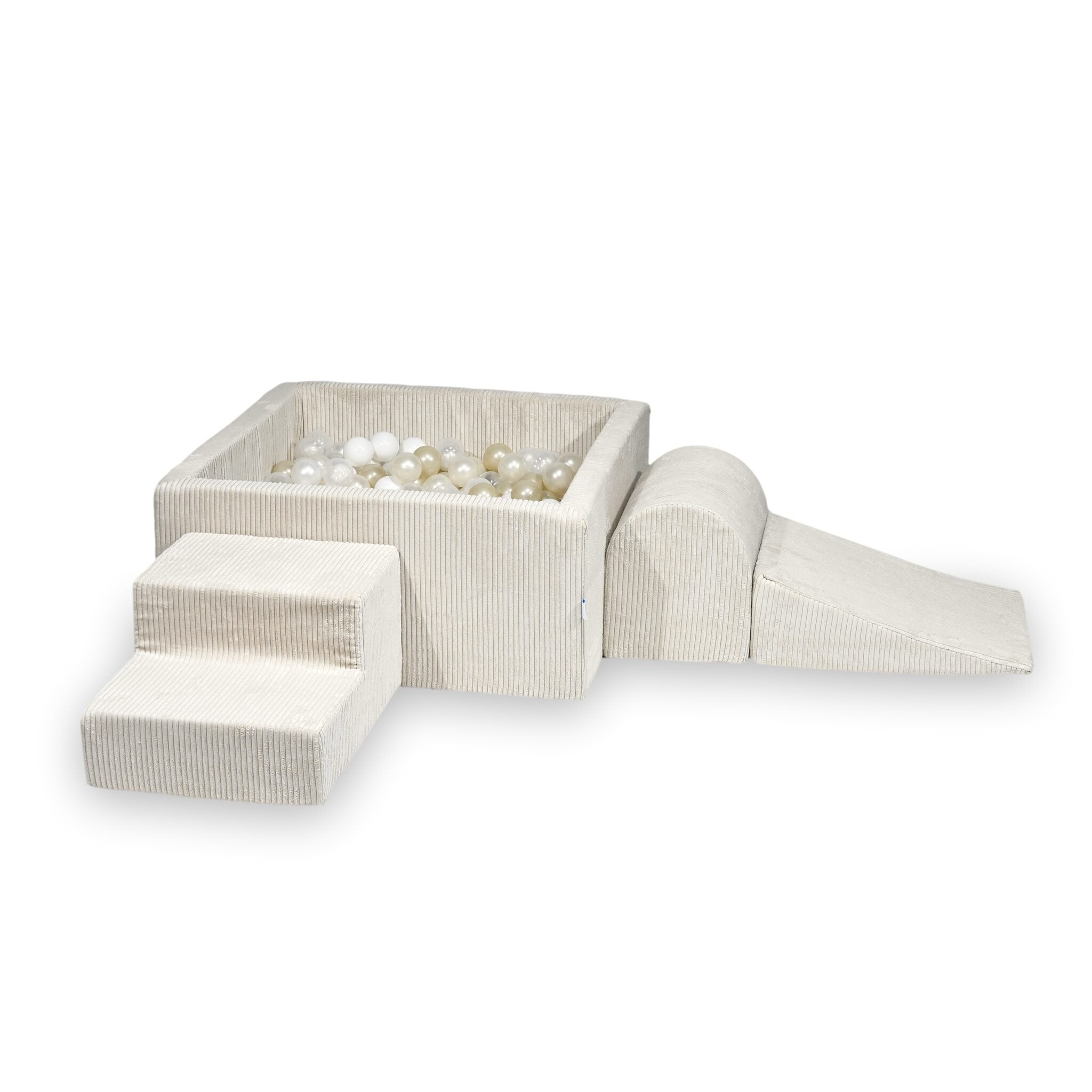 Schaumstoff-Spielbereich mit quadratischem Bällebad, Kinderspielset 90x90x40 Cord beige + 400 Bälle
