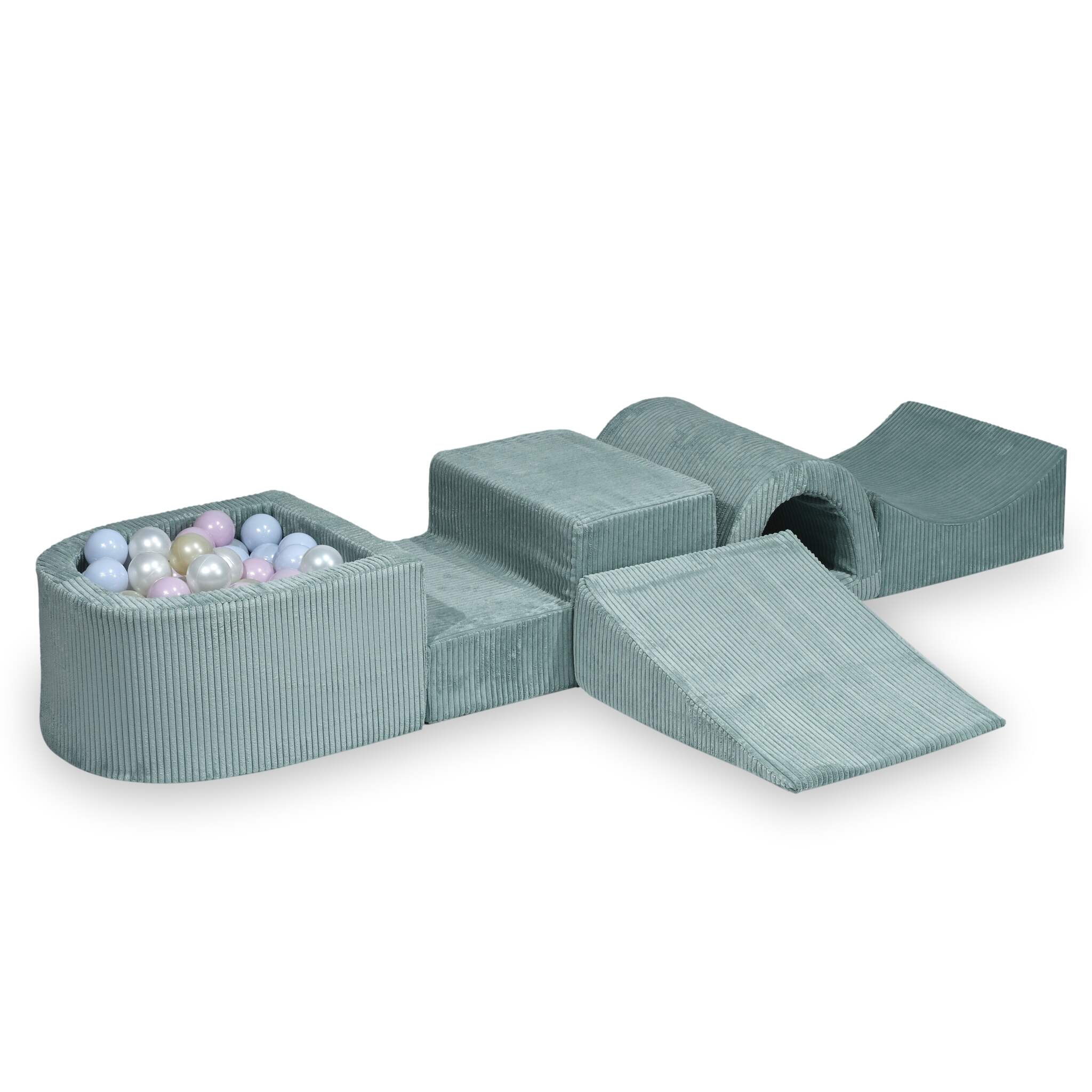 Foam play area with bridge and micro ribbed light mint pool + 100 balls