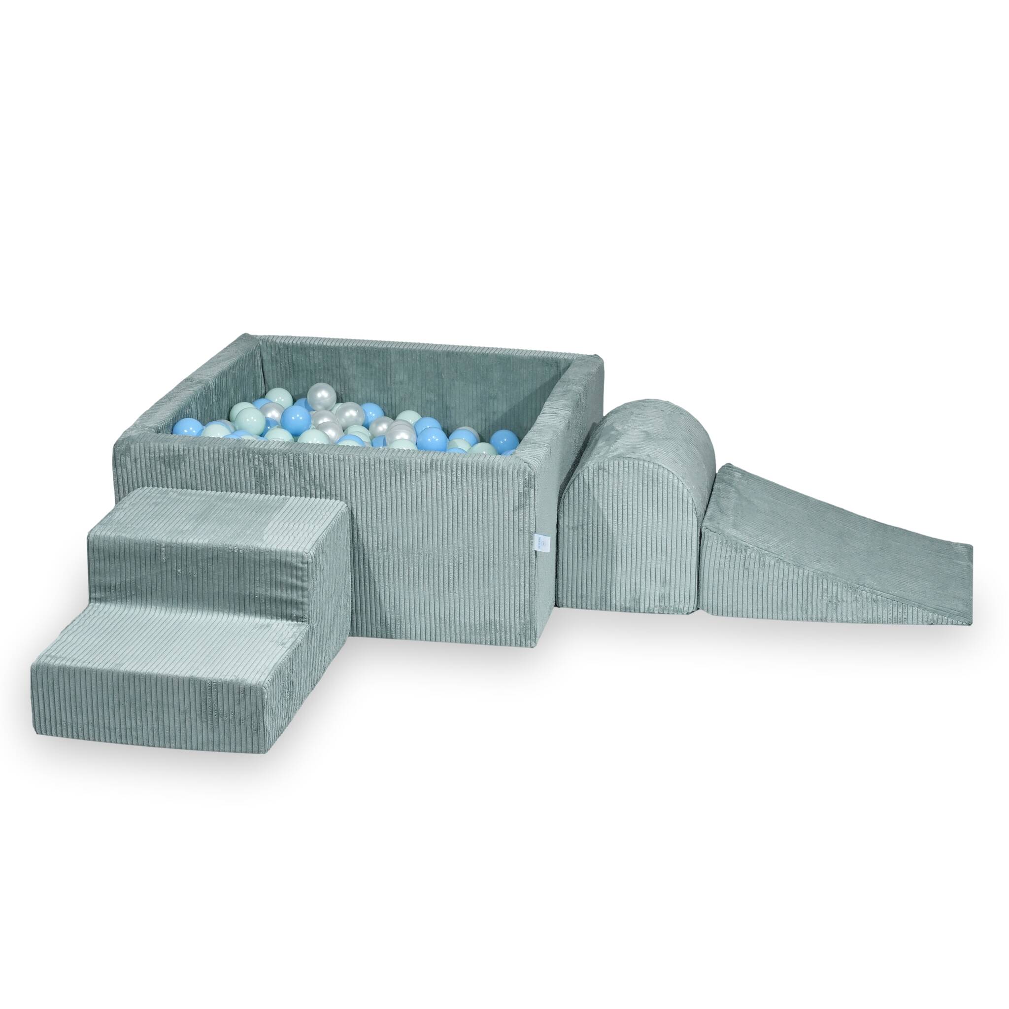 Aire de jeux en mousse avec piscine à balles carrée set de jeu enfant 90x90x40 velours côtelé menthe claire+ 400 balles
