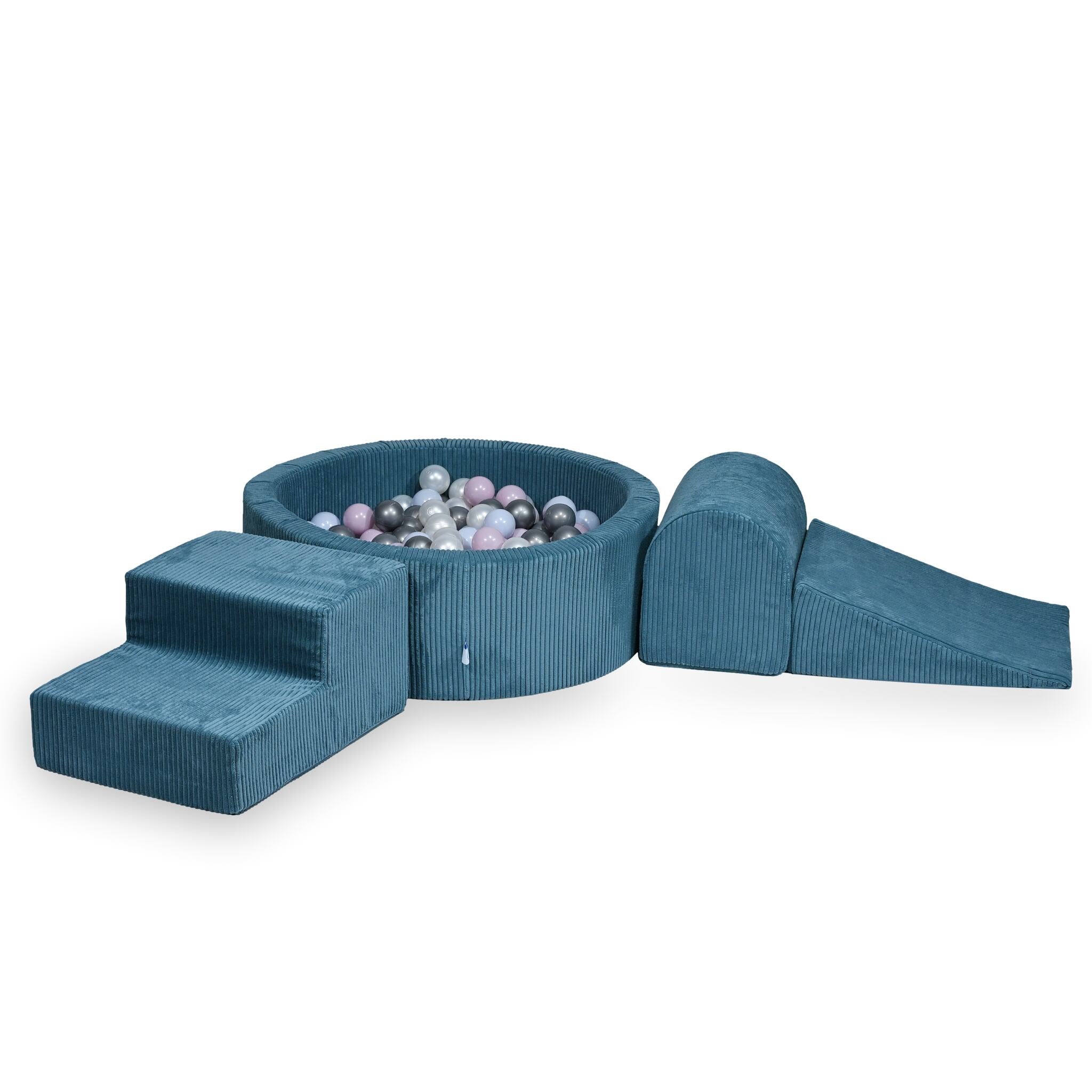 Foam playground with round pool 90x30 corduroy blue +200 balls