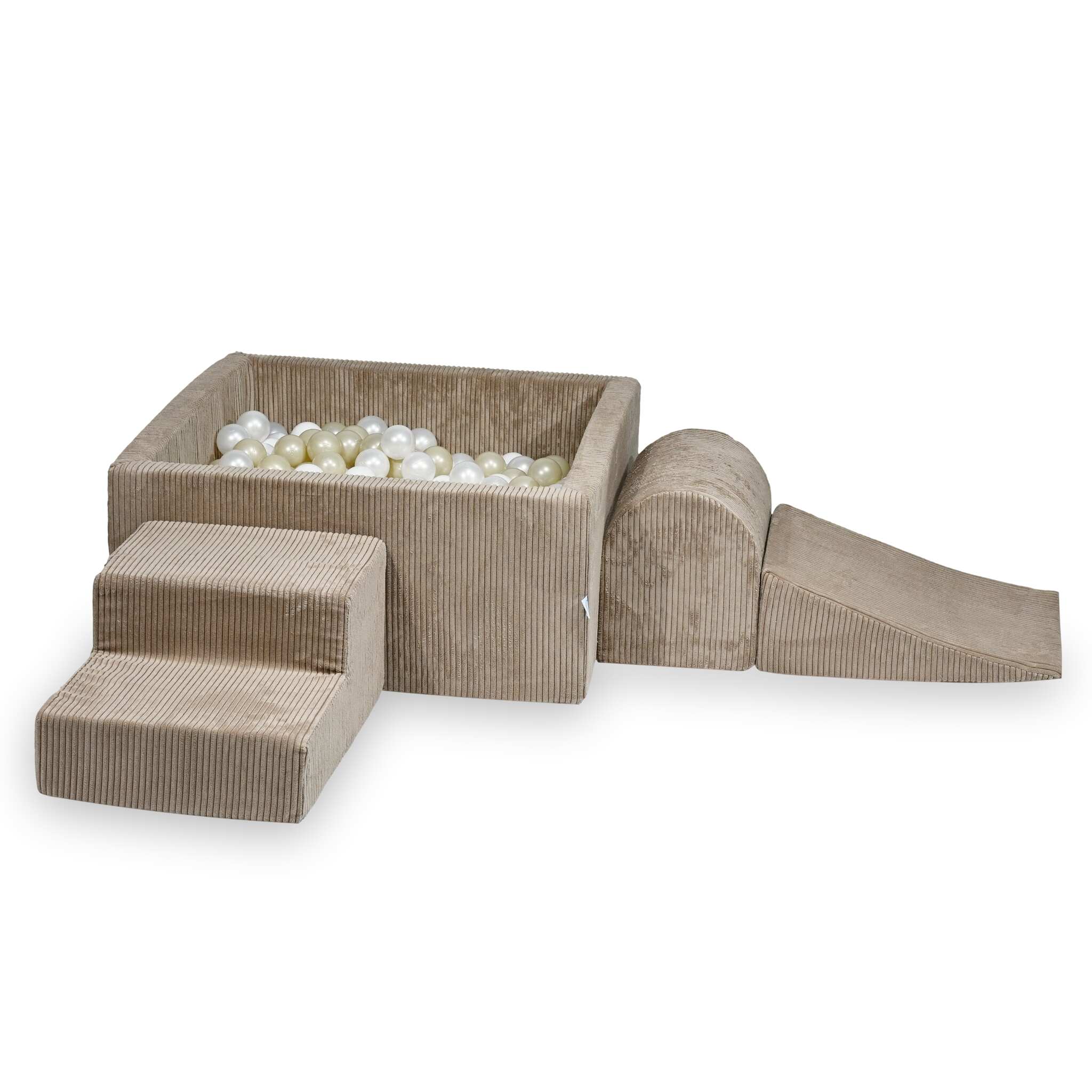 Aire de jeux en mousse avec piscine à balles carrée set de jeu enfant 90x90x40 velours côtelé toffee + 400 balles