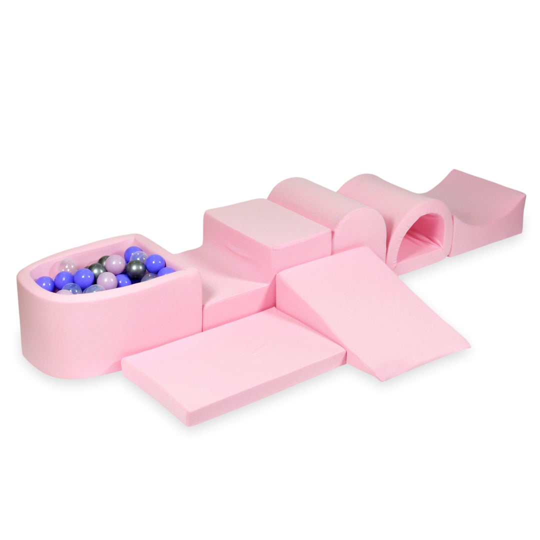 Largest foam play area with powder pink micro ball pit + 100 balls