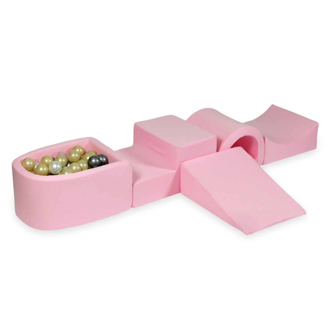 Foam play area with bridge and micro powder pink pool + 100 balls
