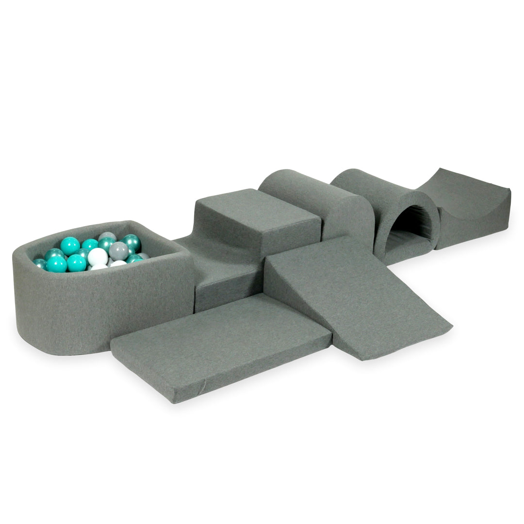 Plus grande aire de jeux en mousse avec piscine micro gris + 100 balles