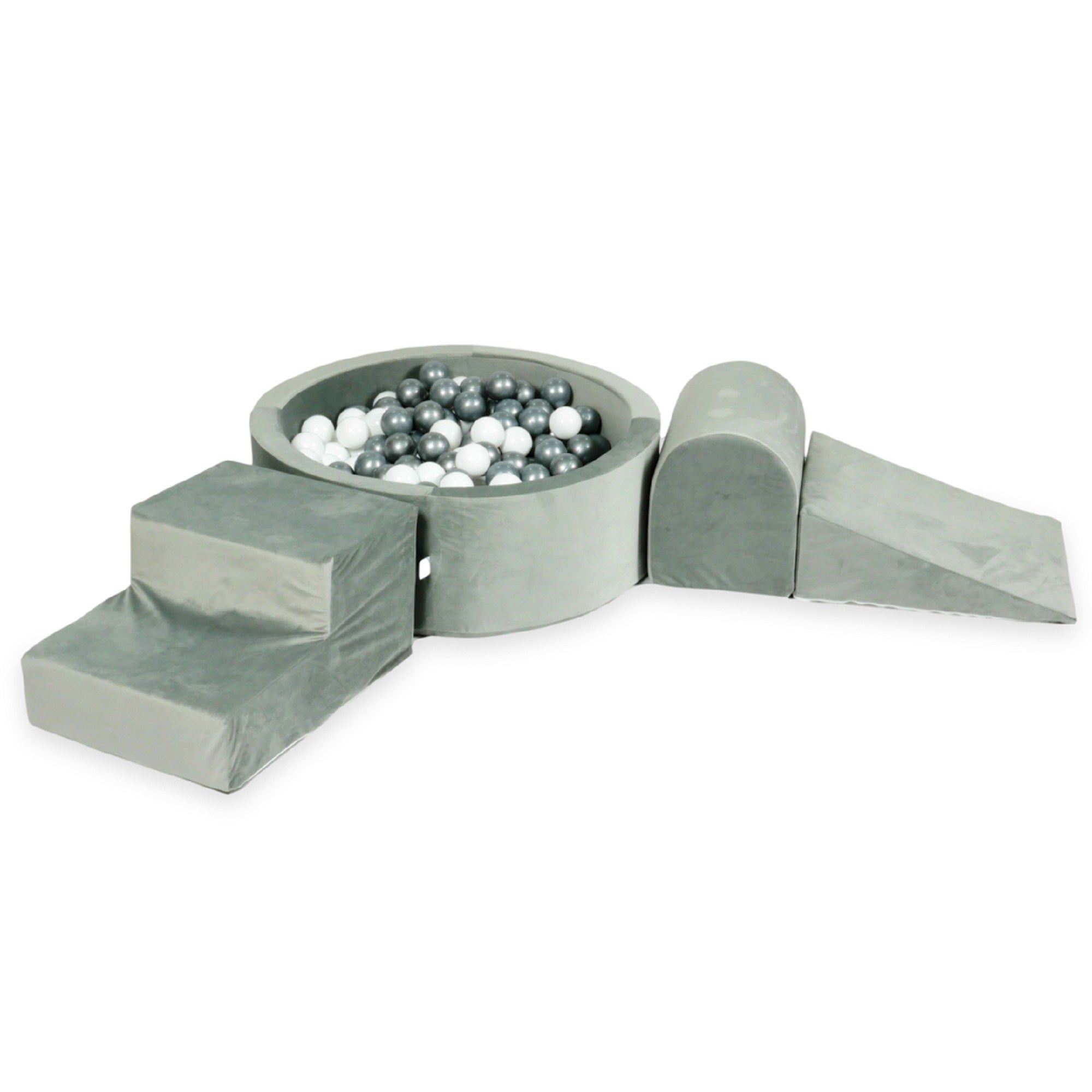 Foam play area with round pool 90x30 velvet gray + 200 balls