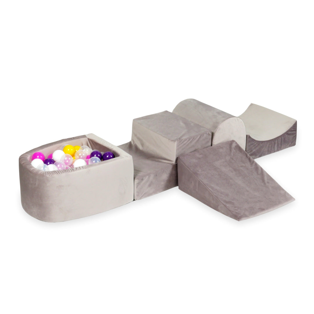 Foam play area with hill and micro velvet lilac pool + 100 balls