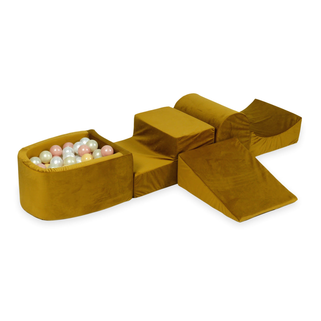 Aire de jeux en mousse avec colline et piscine micro velvet dore + 100 balles