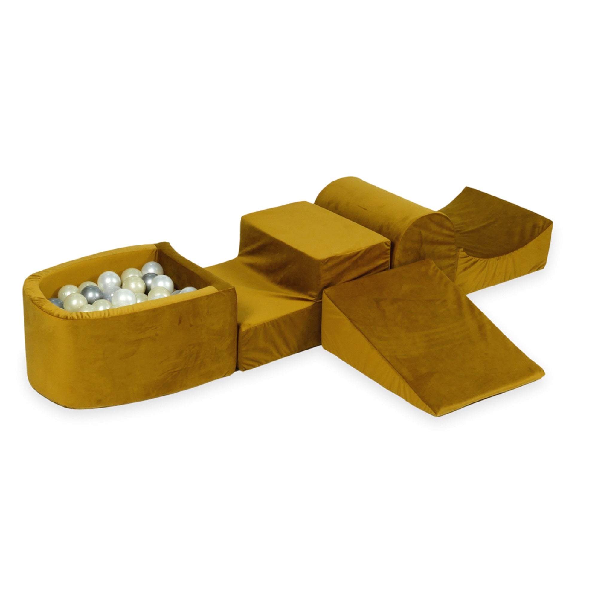 Aire de jeux en mousse avec colline et piscine micro velvet dore + 100 balles