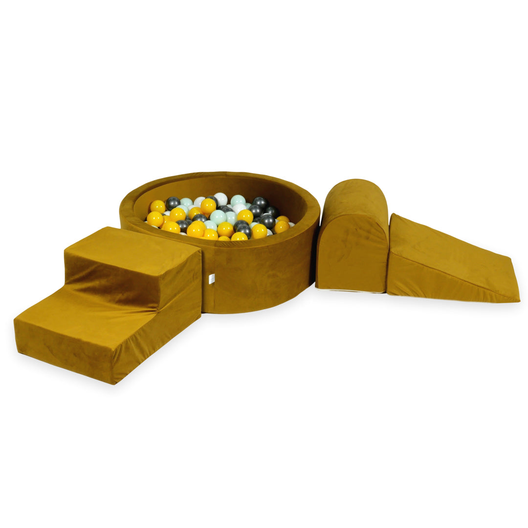 Foam play area with round pool 90x30 velvet gold + 200 balls