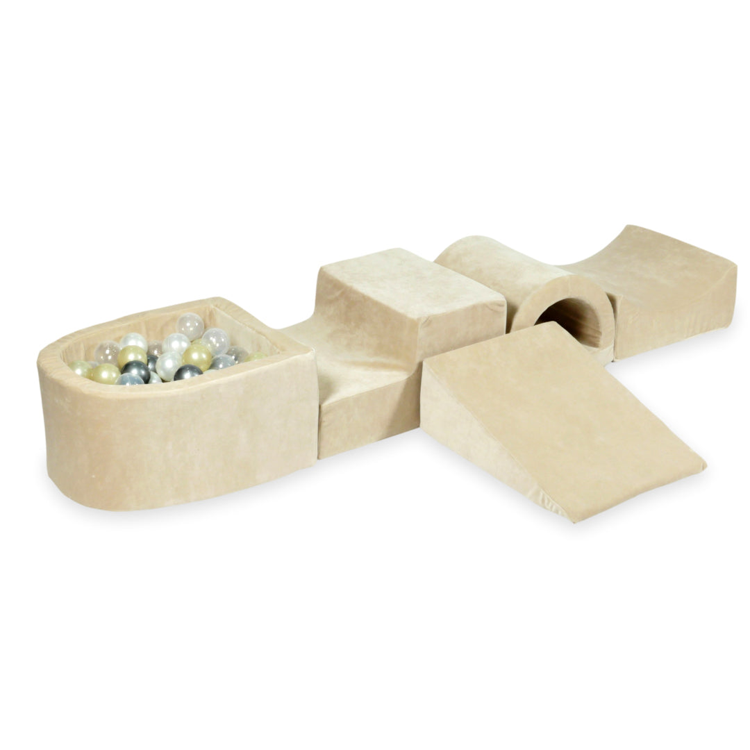 Foam play area with bridge and micro velvet soft beige pool + 100 balls