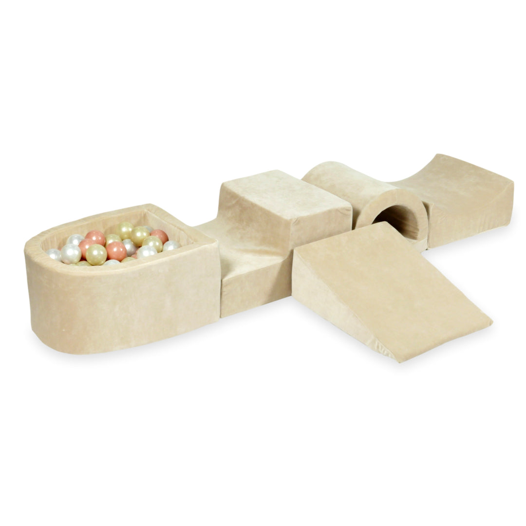 Foam play area with bridge and micro velvet soft beige pool + 100 balls