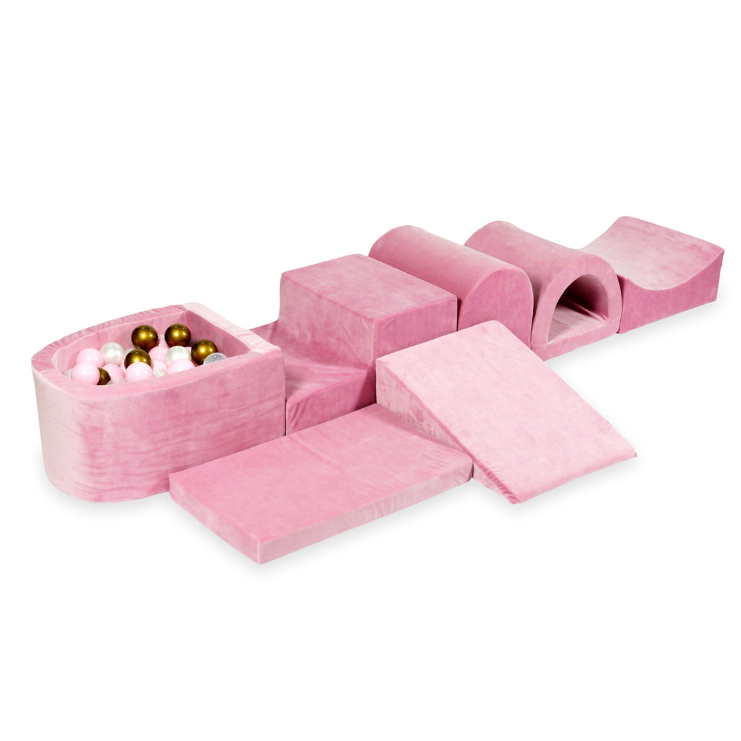 Largest foam play area with soft rose micro velvet ball pit + 100 balls