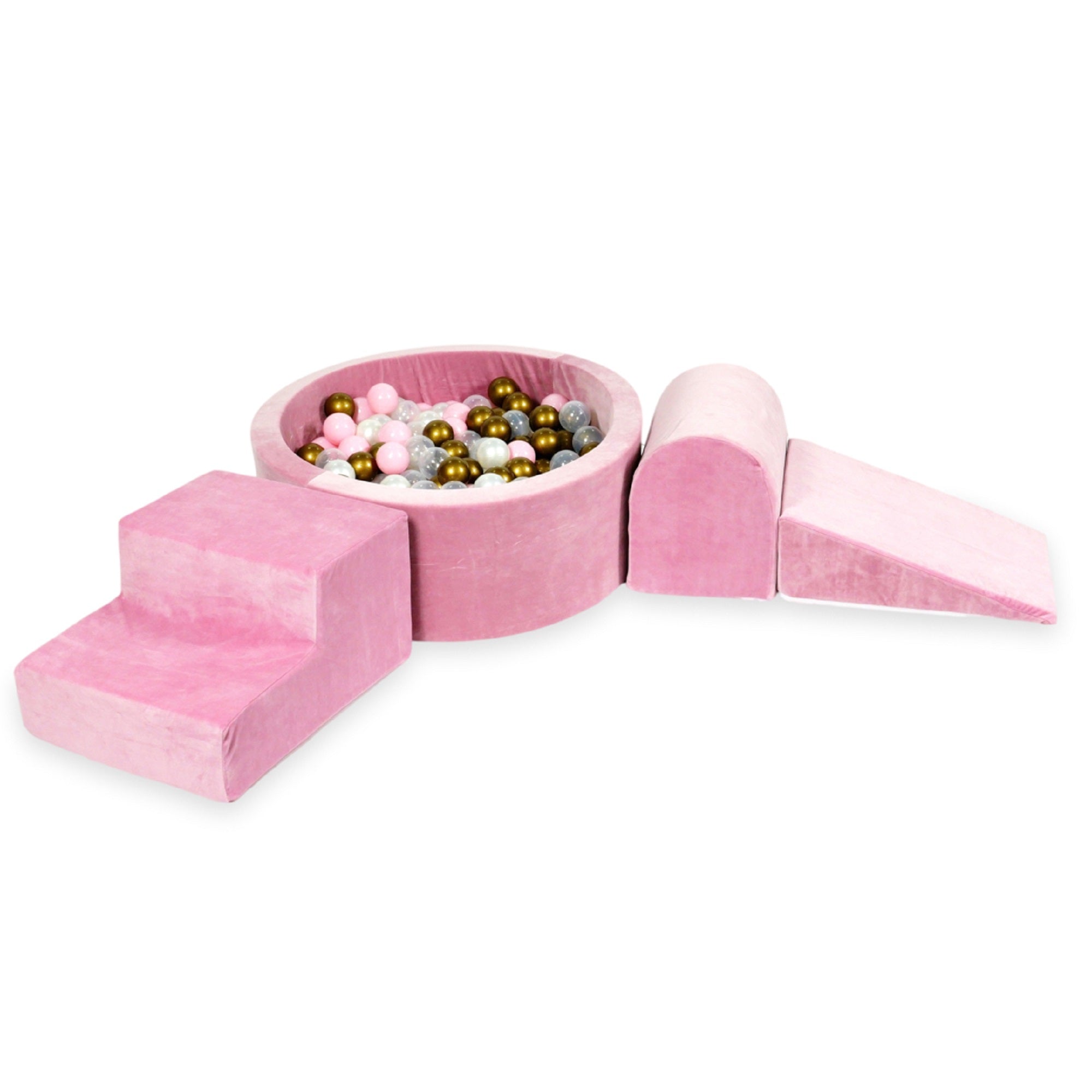 Foam play area with round pool 90x30 velvet soft pink + 200 balls