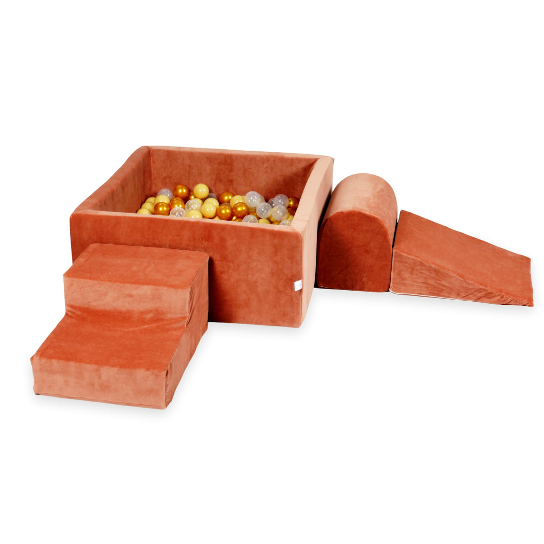 Foam play area with square ball pit children's play set 90x90x40 velvet soft canyon clay + 400 balls