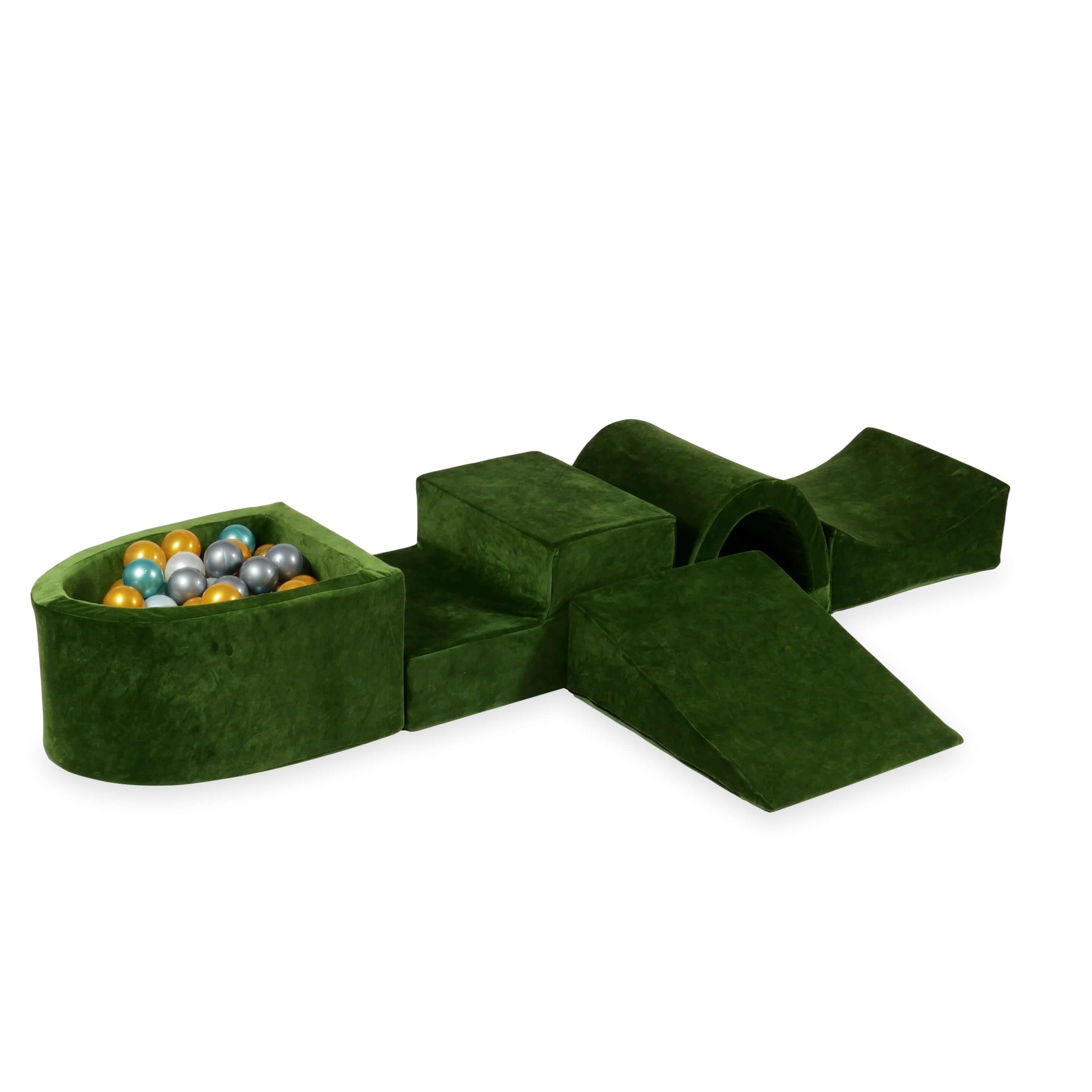 Foam play area with bridge and micro velvet soft olive pool + 100 balls
