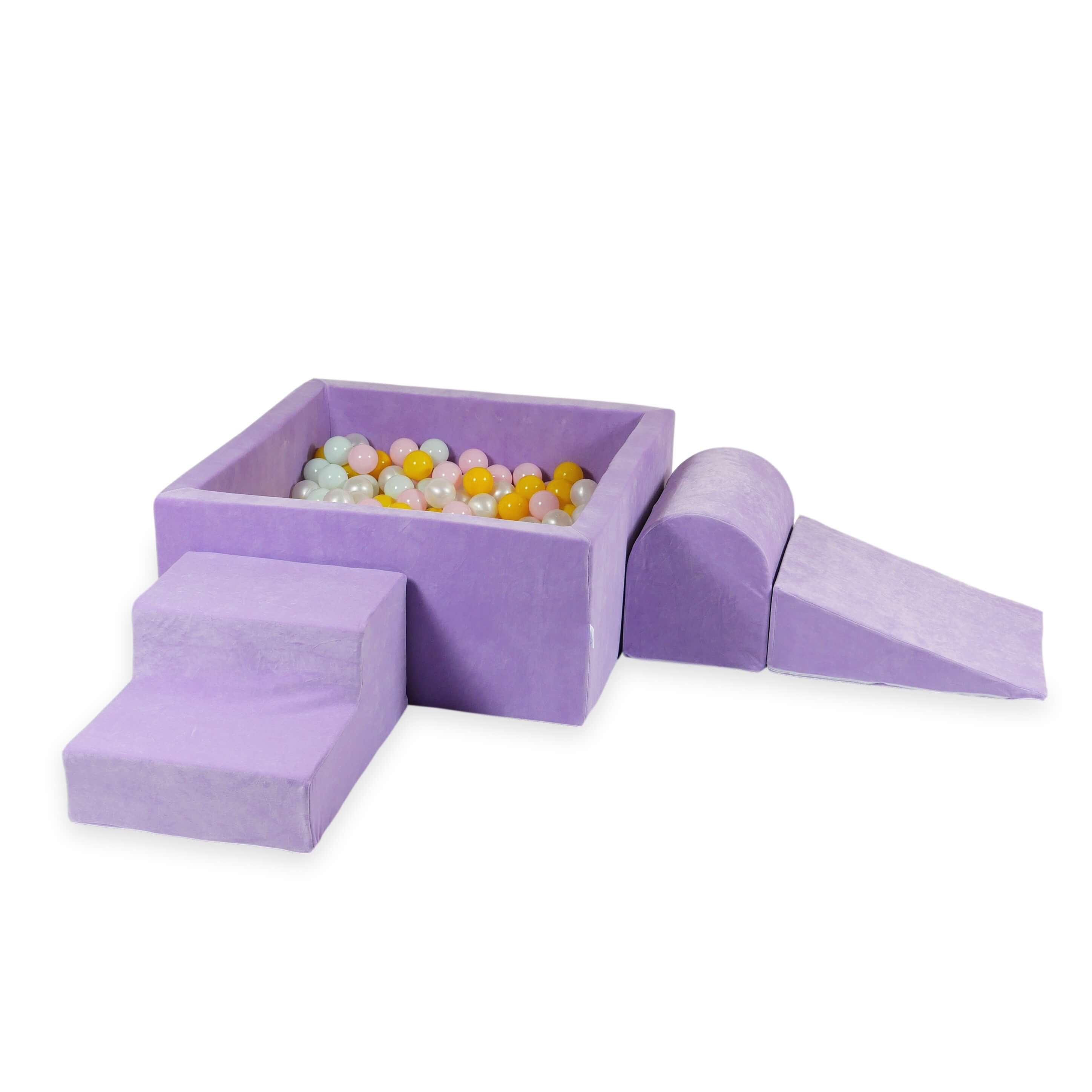 Aire de jeux en mousse avec piscine à balles carrée set de jeu enfant 90x90x40 velvet soft lilac + 400 balles