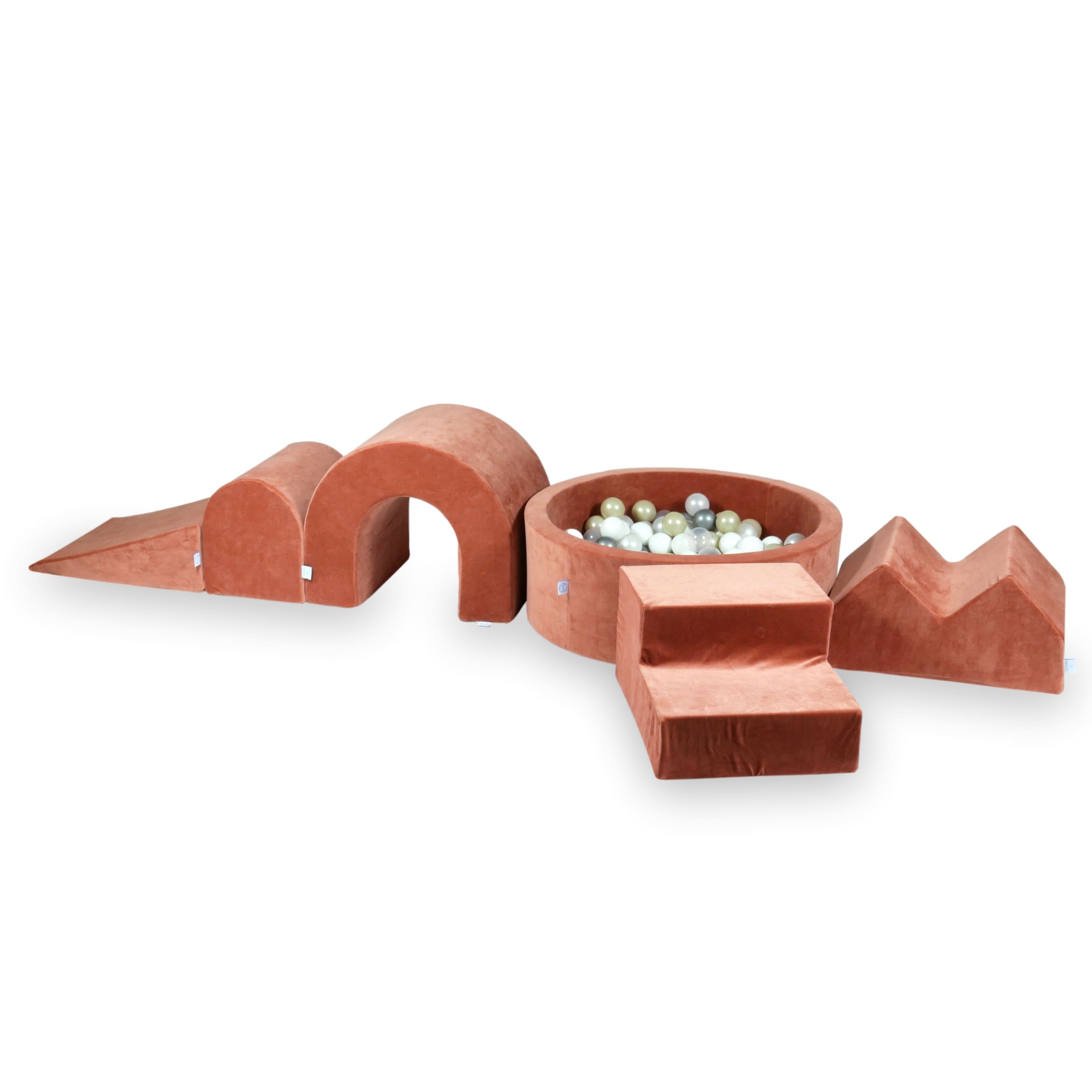 Foam play area with round pool 90x30 velvet soft canyon clay + 5 elements + 200 balls