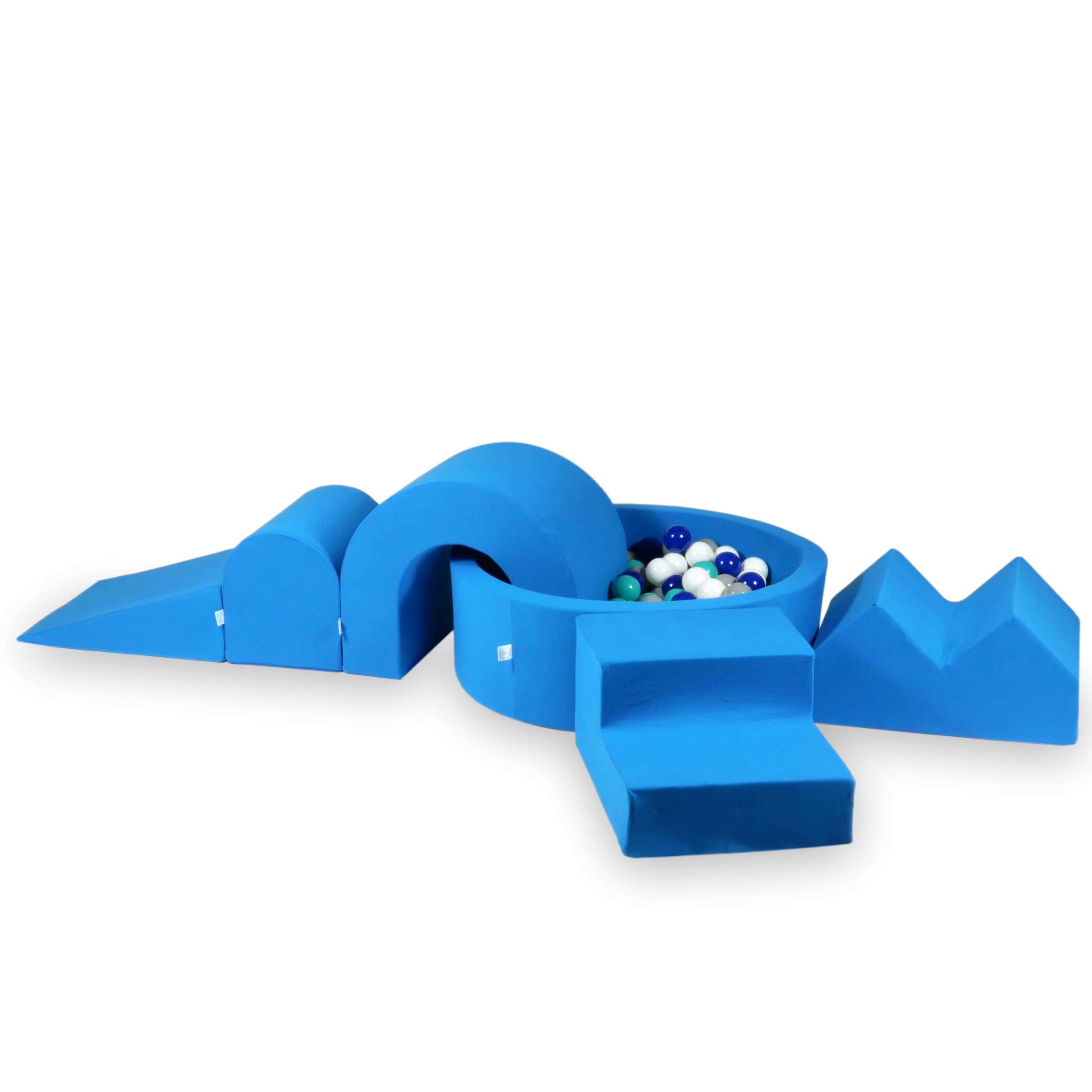 Foam play area with round ball pit 90x30 blue + 5 elements + 200 balls