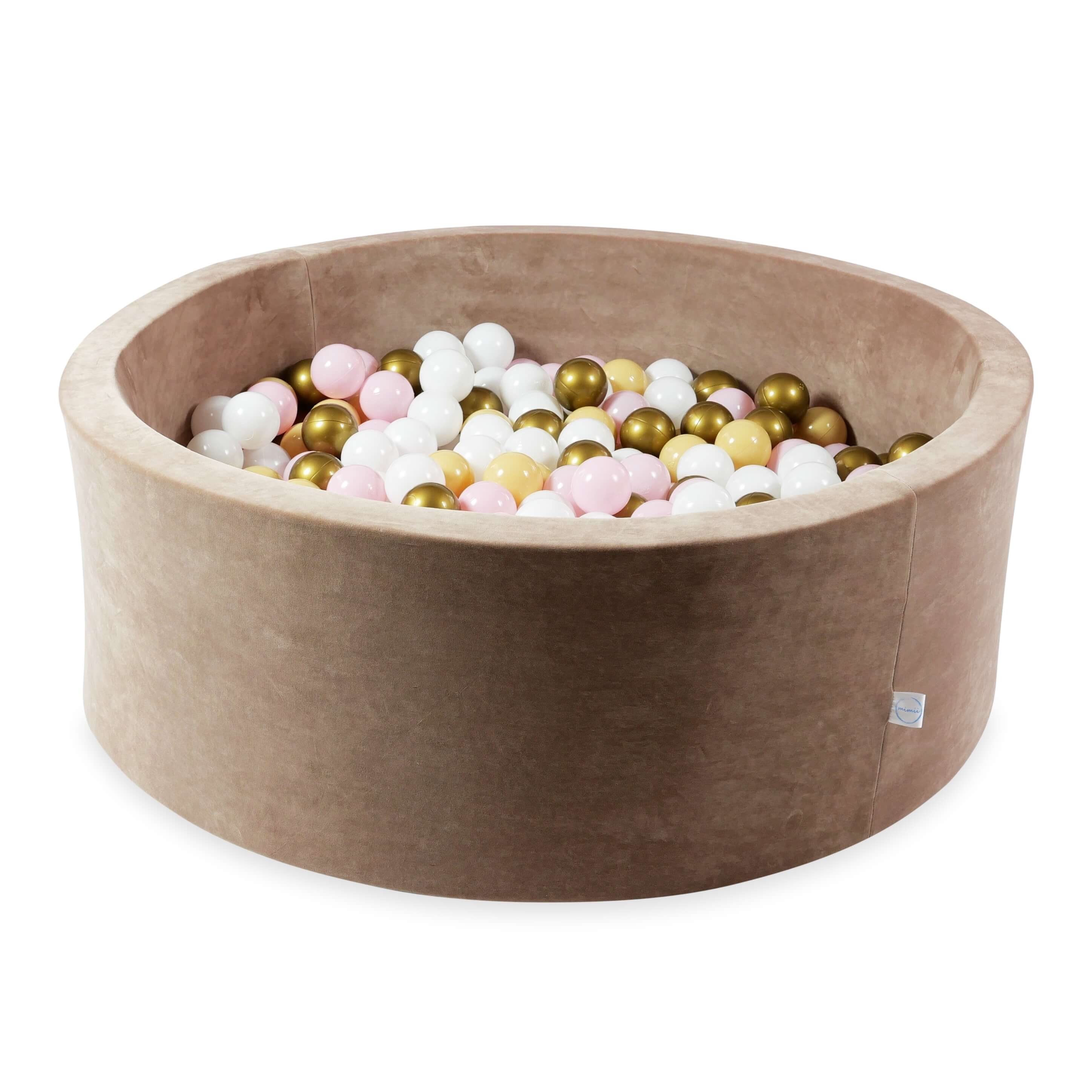 Ball Pit in velvet soft brown 110x40 cm with 500 balls