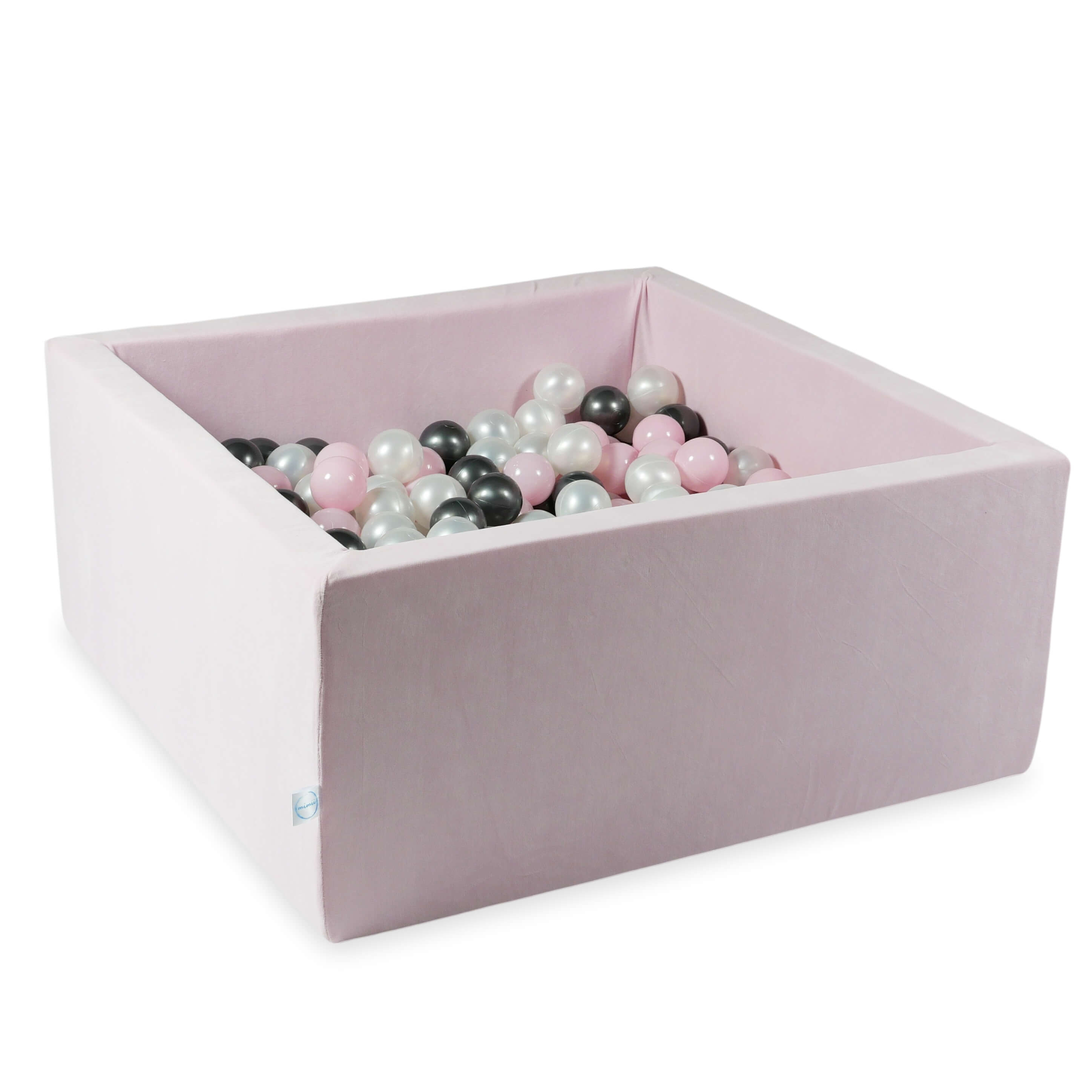 Square ball pit 90x90x40 cm in velvet soft Light Pink, 400 balls