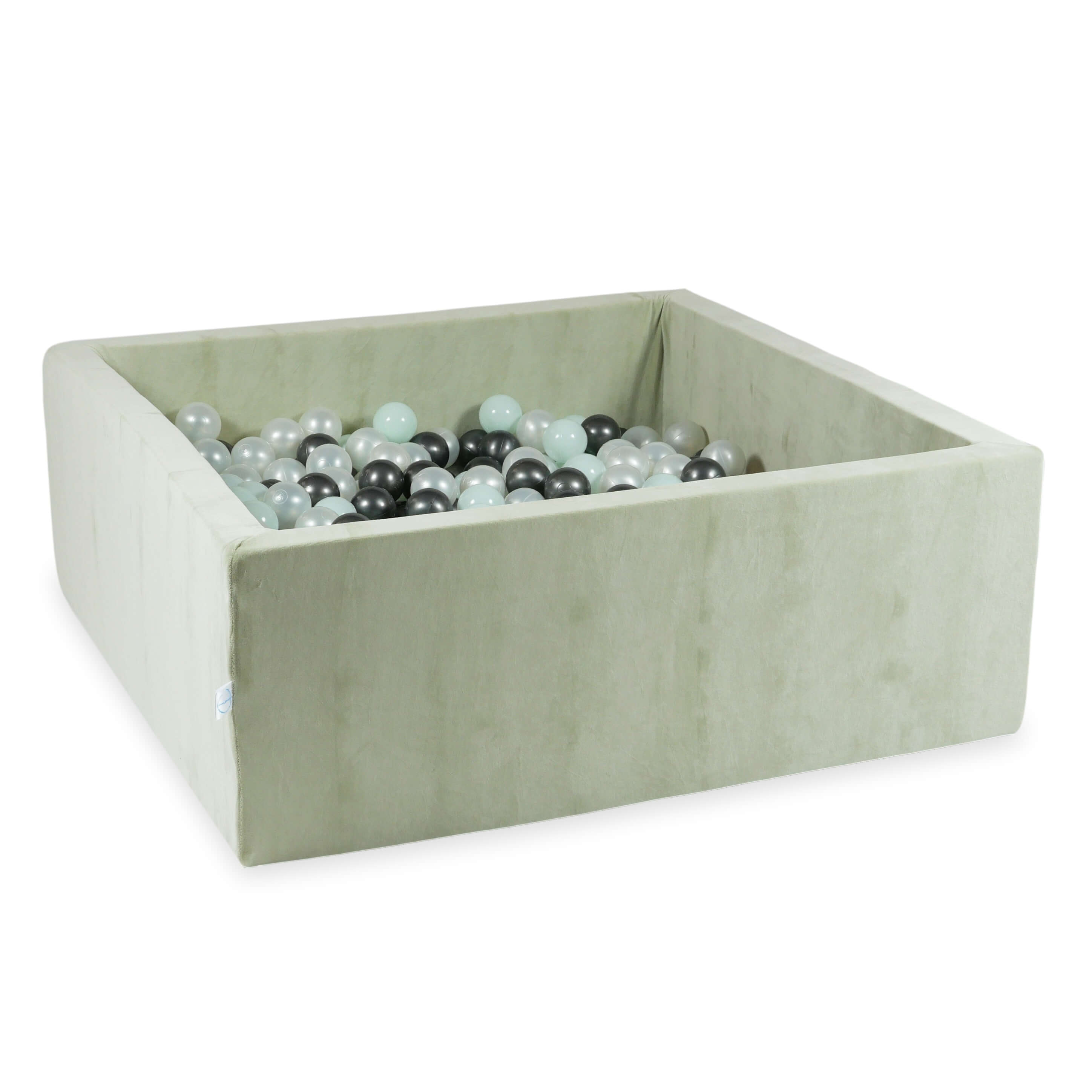 Quadratischer Bällepool 110x110x40 cm aus Velvet Soft Pistazie, 600 Bälle