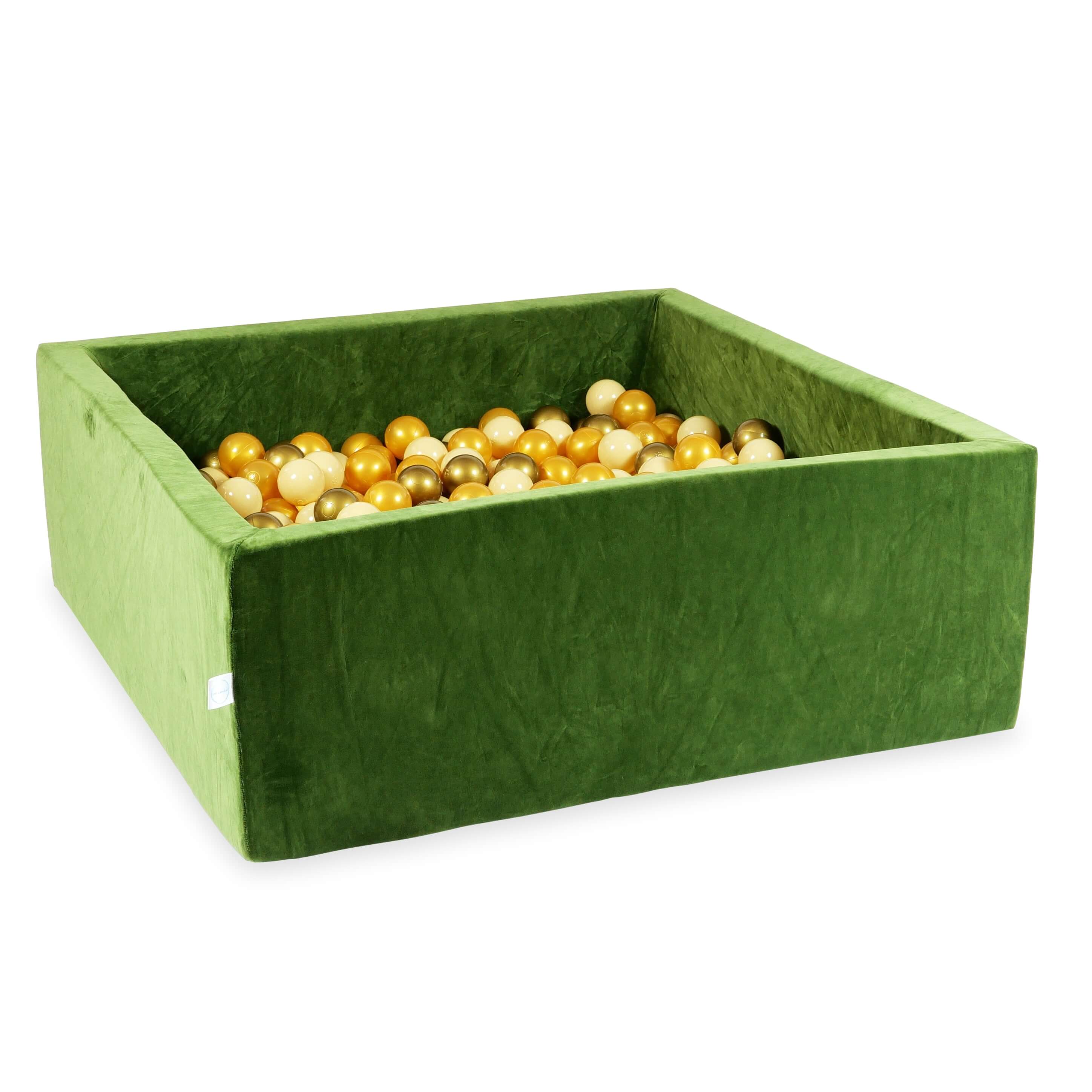 Quadratischer Bällepool 110x110x40 cm aus Soft-Velvet Olive, 600 Bälle