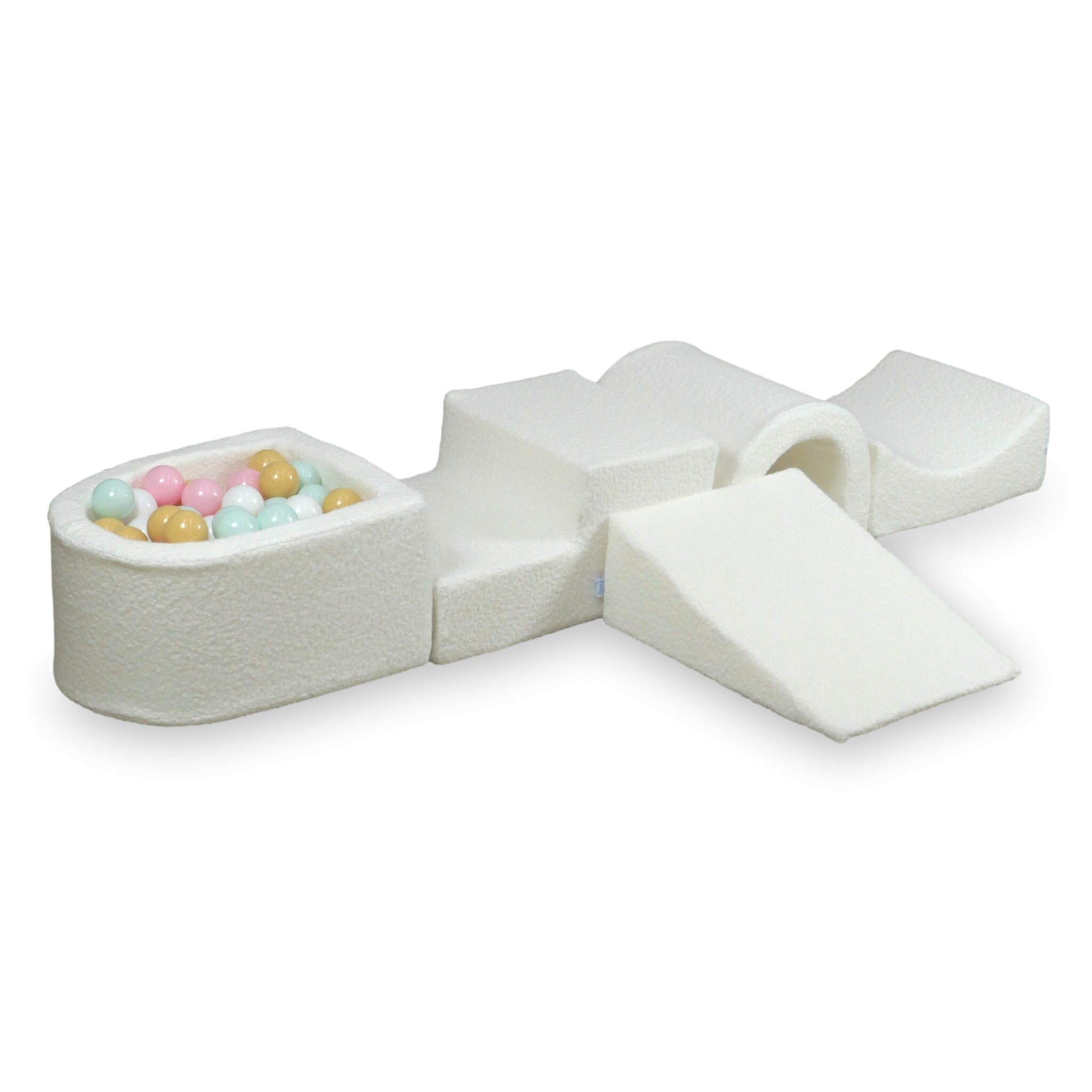 Foam play area with bridge and micro boucle white pool + 100 balls