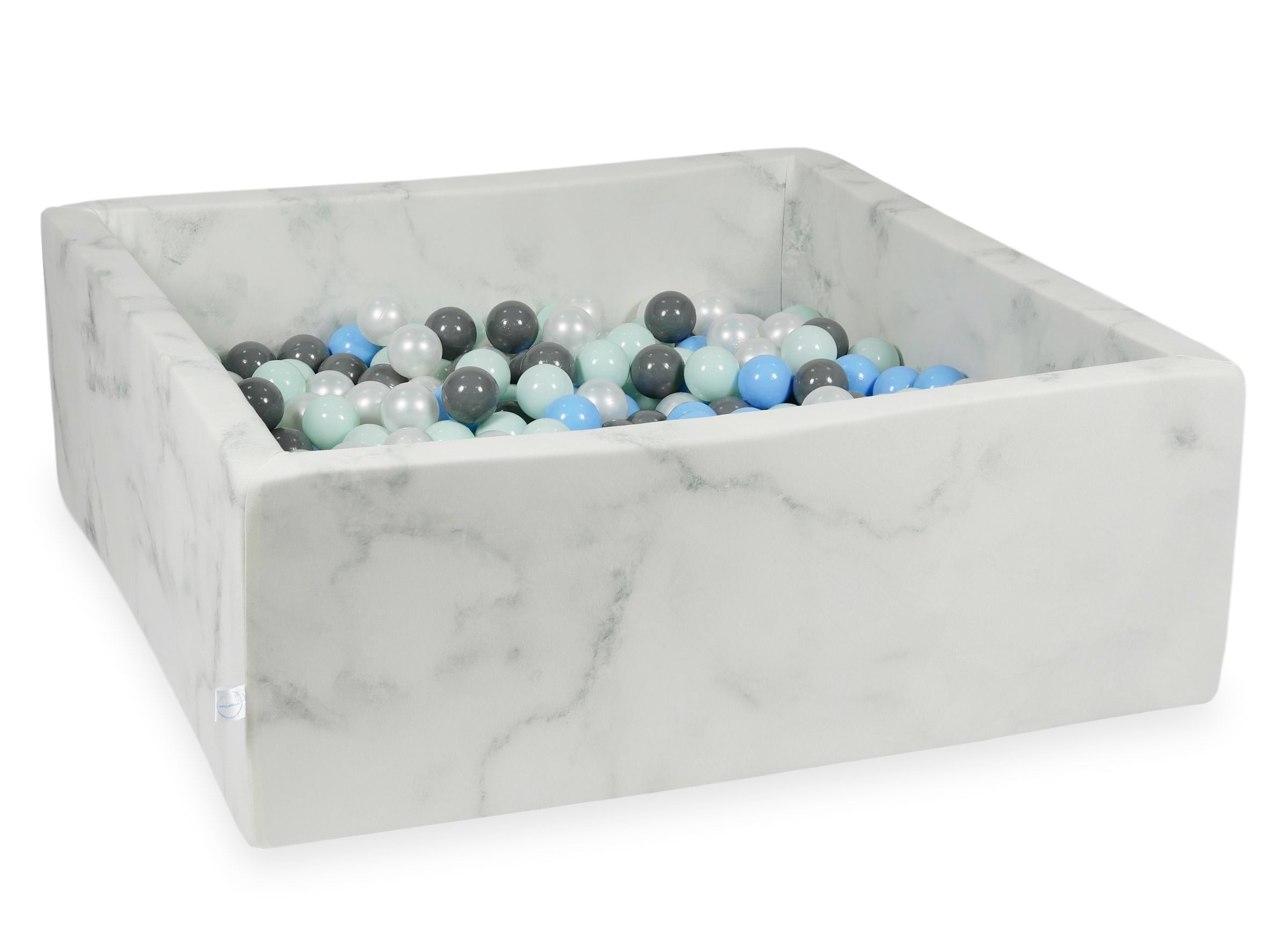 Square ball pit 110x110x40 cm in marble velvet, 600 balls