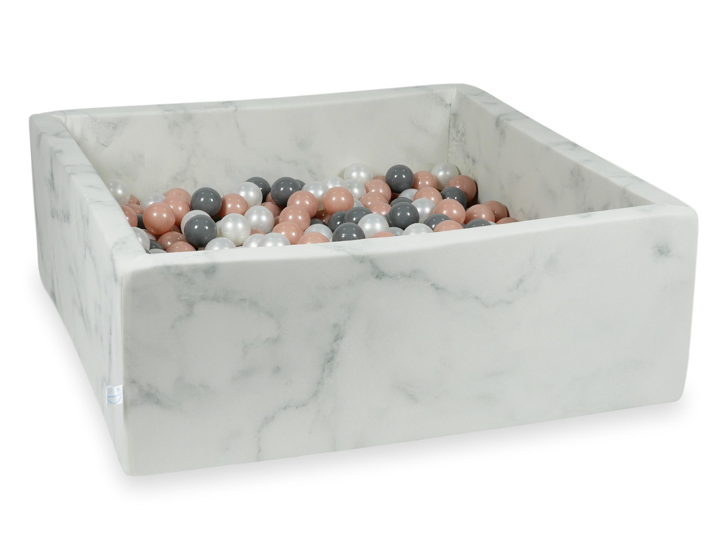 Square ball pit 110x110x40 cm in marble velvet, 600 balls