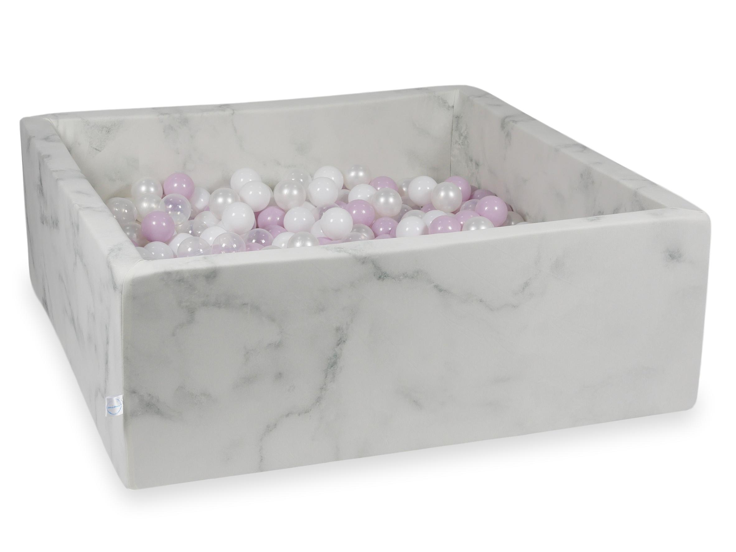 Square ball pit 110x110x40 cm in marble velvet, 600 balls