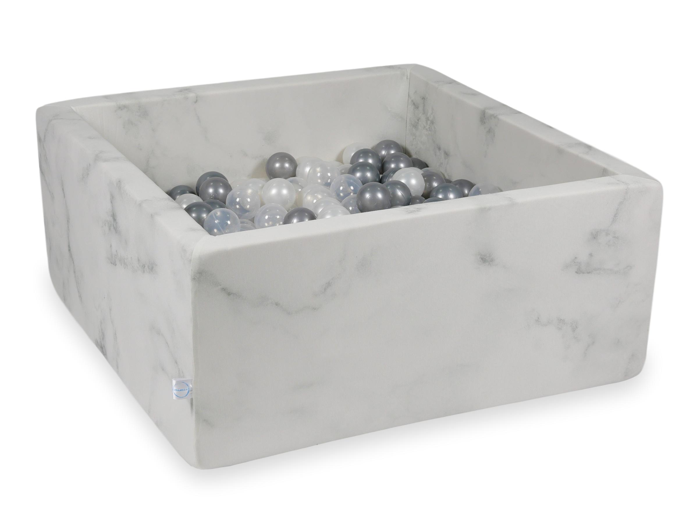 Square ball pit 90x90x40 cm in Marble velvet, 400 balls
