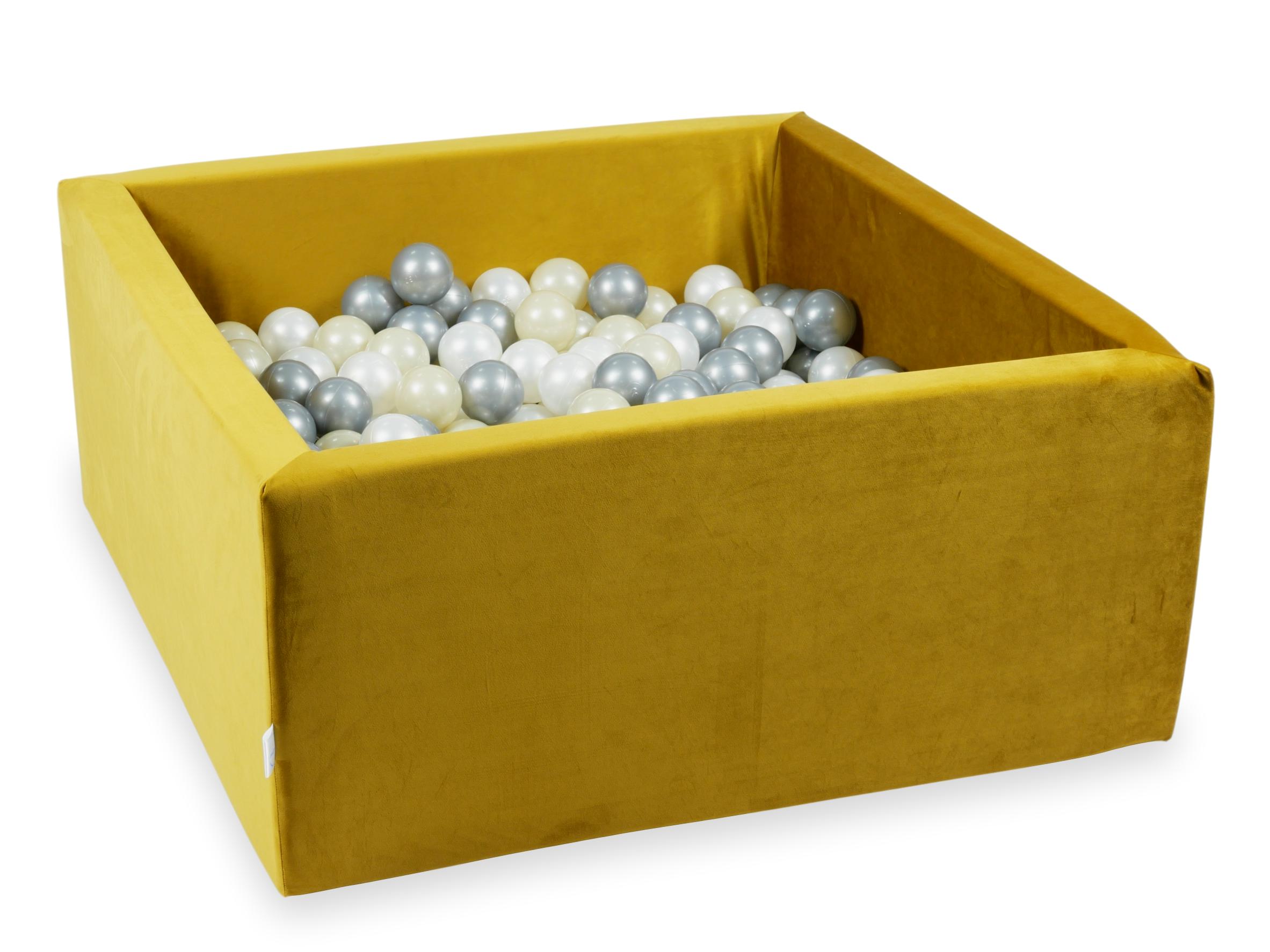 Square ball pit 90x90x40 cm in Gold velvet velvet, 400 balls