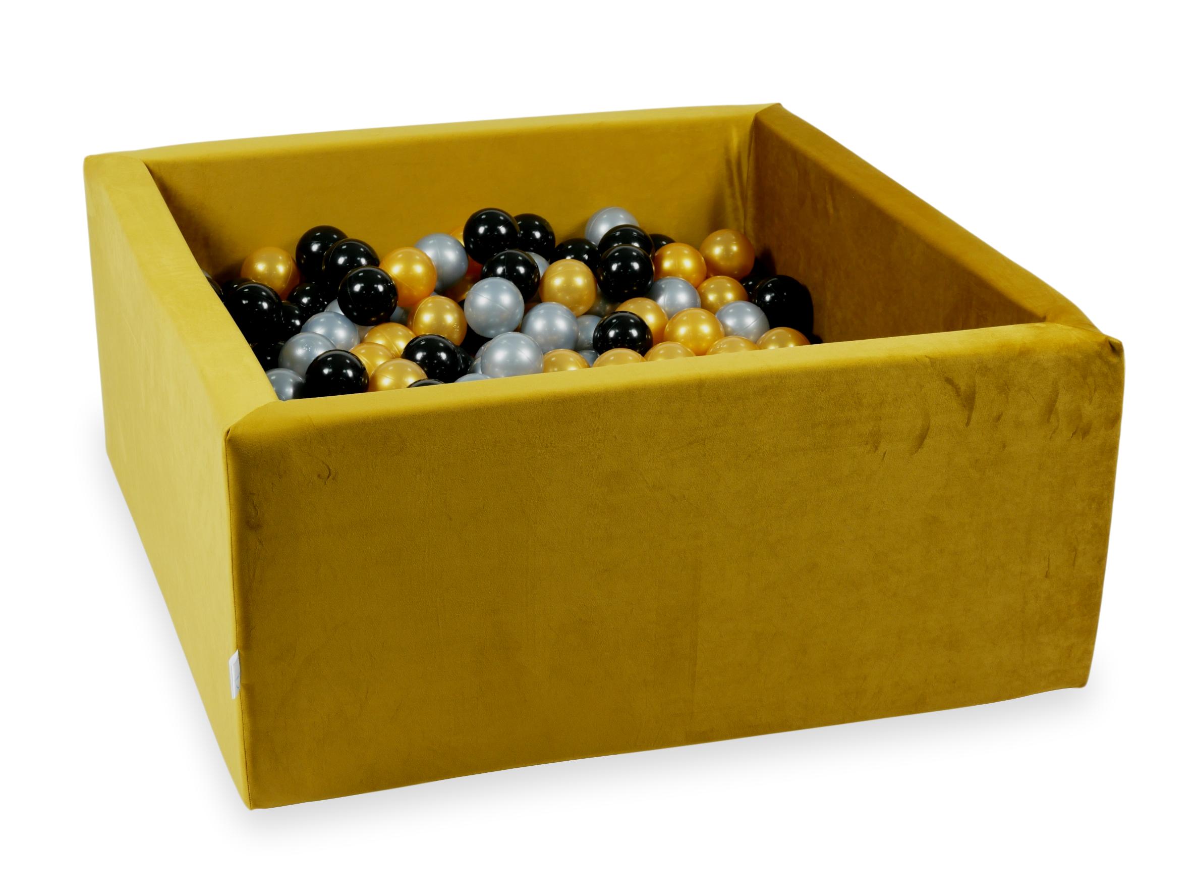 Square ball pit 90x90x40 cm in Gold velvet velvet, 400 balls