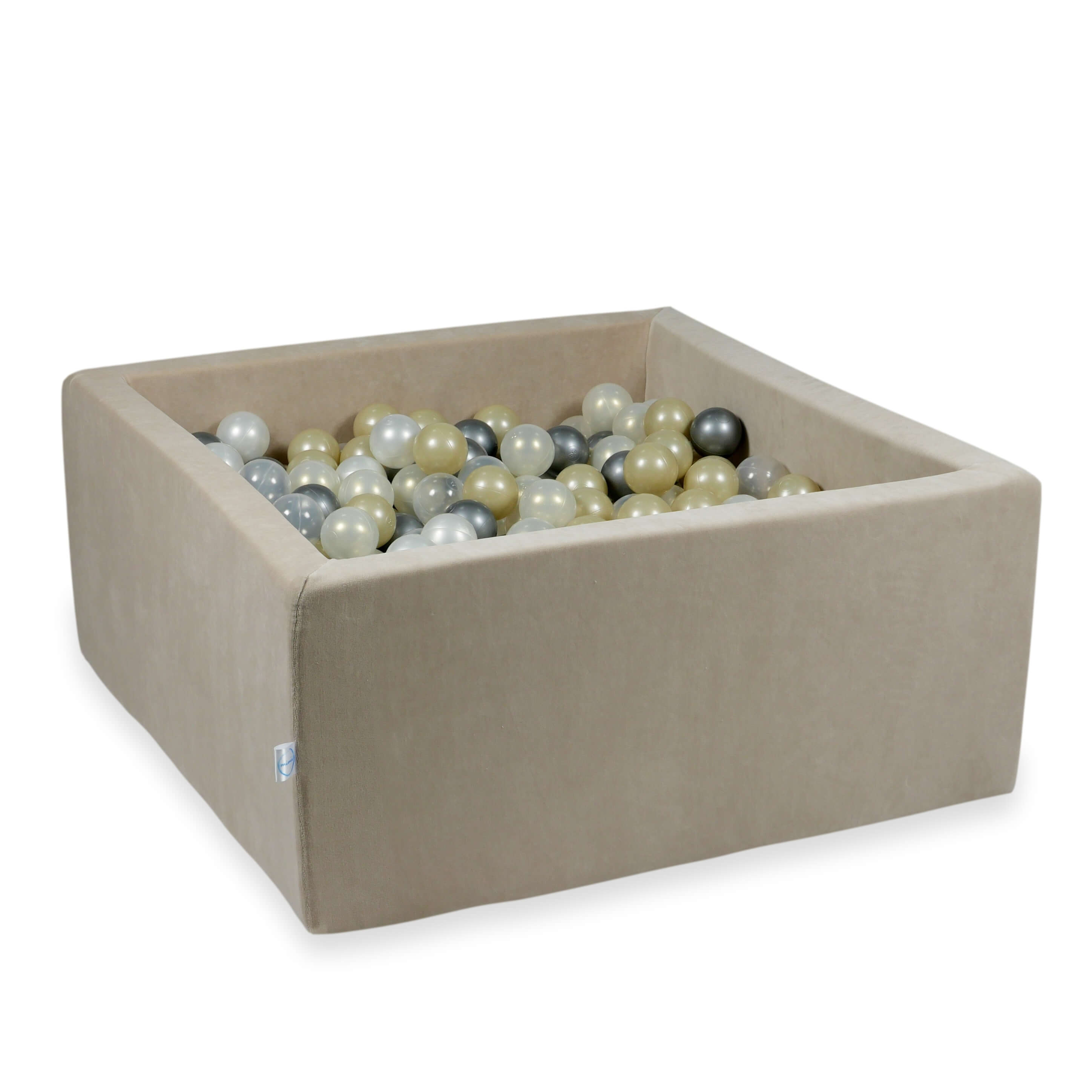 Square ball pit 90x90x40 cm in soft beige velvet, 400 balls