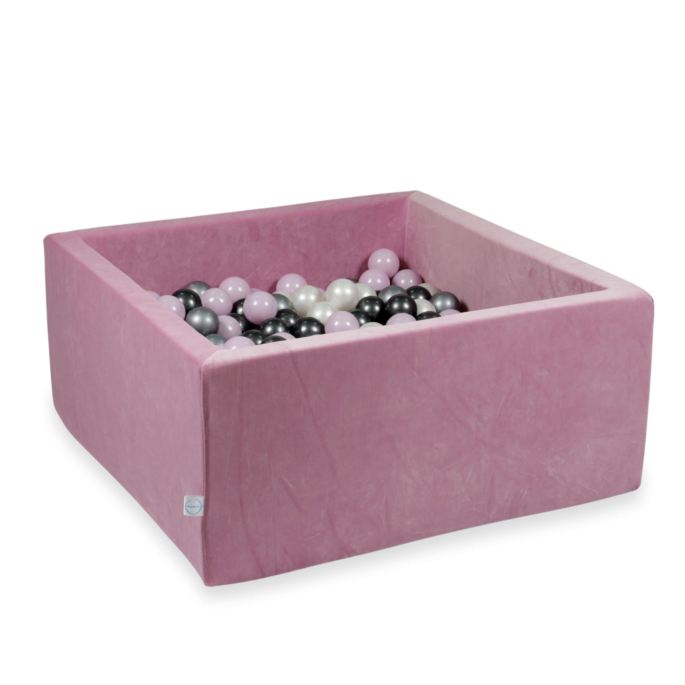 Square ball pit 90x90x40 cm in soft pink velvet, 400 balls