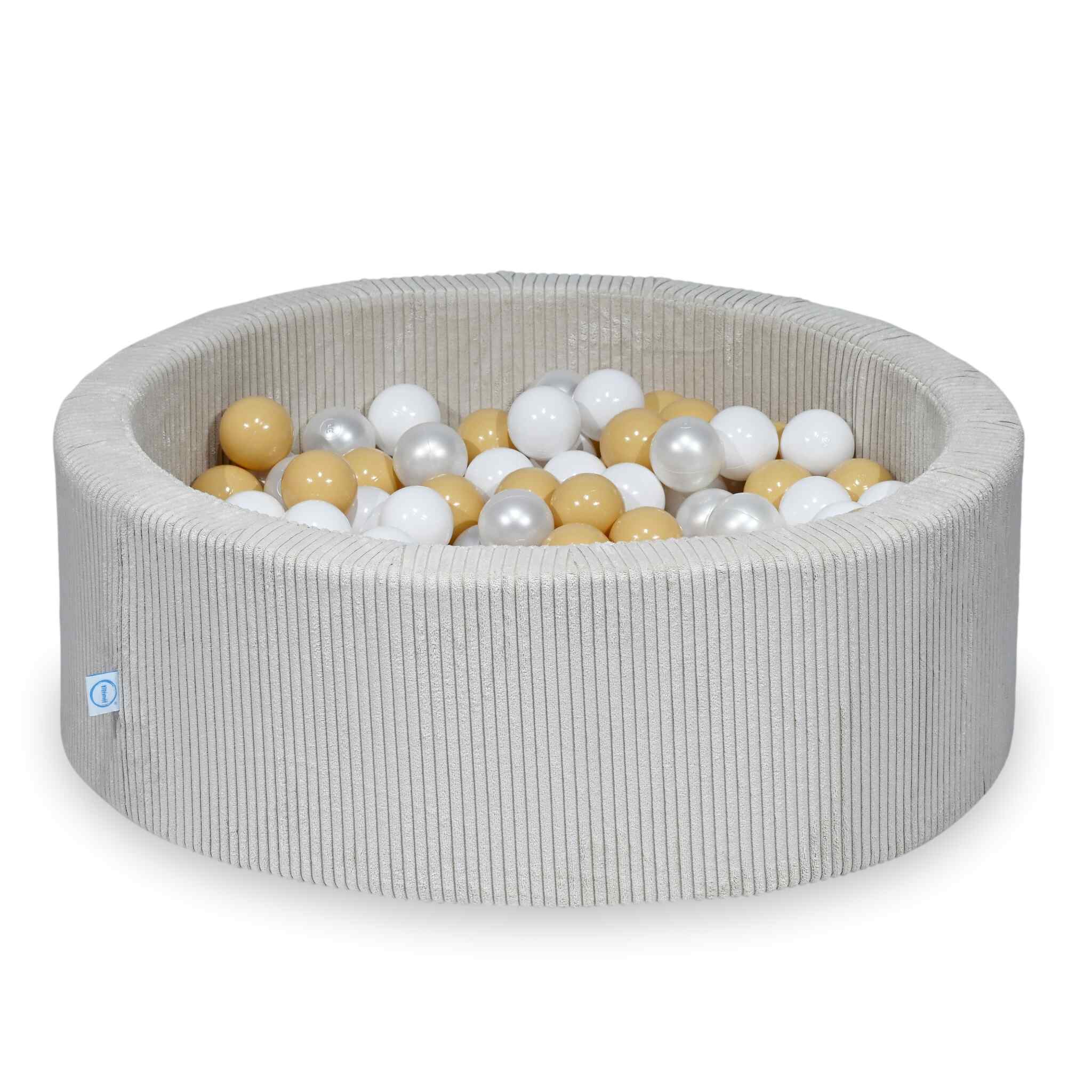 Schaumstoffspielbereich mit rundem, beigefarbenem, geripptem Pool (90 x 30 cm) + 5 Elementen + 200 Bällen