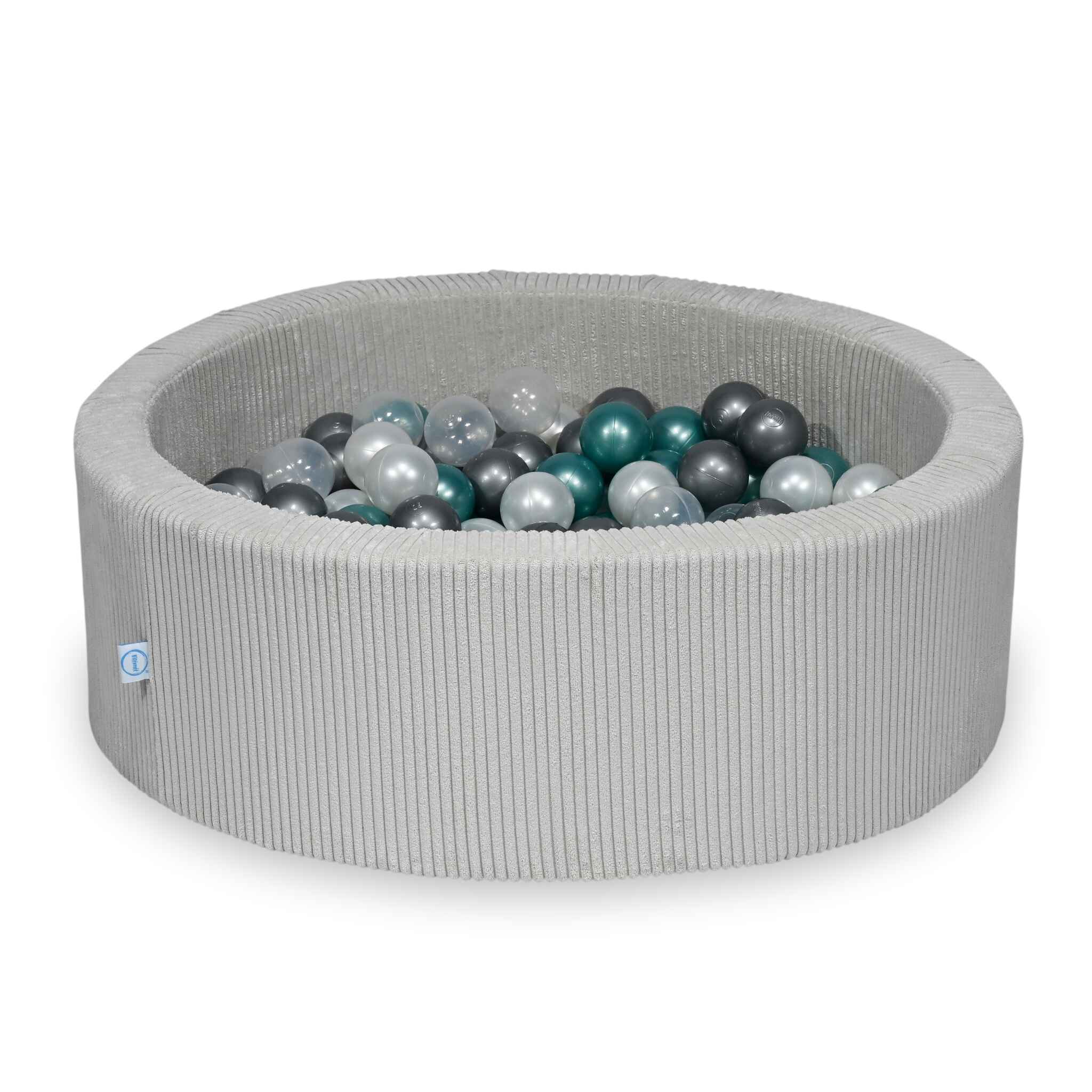 Schaumstoffspielbereich mit rundem, grauem, geripptem Pool (90 x 30 cm) + 5 Elementen + 200 Bällen