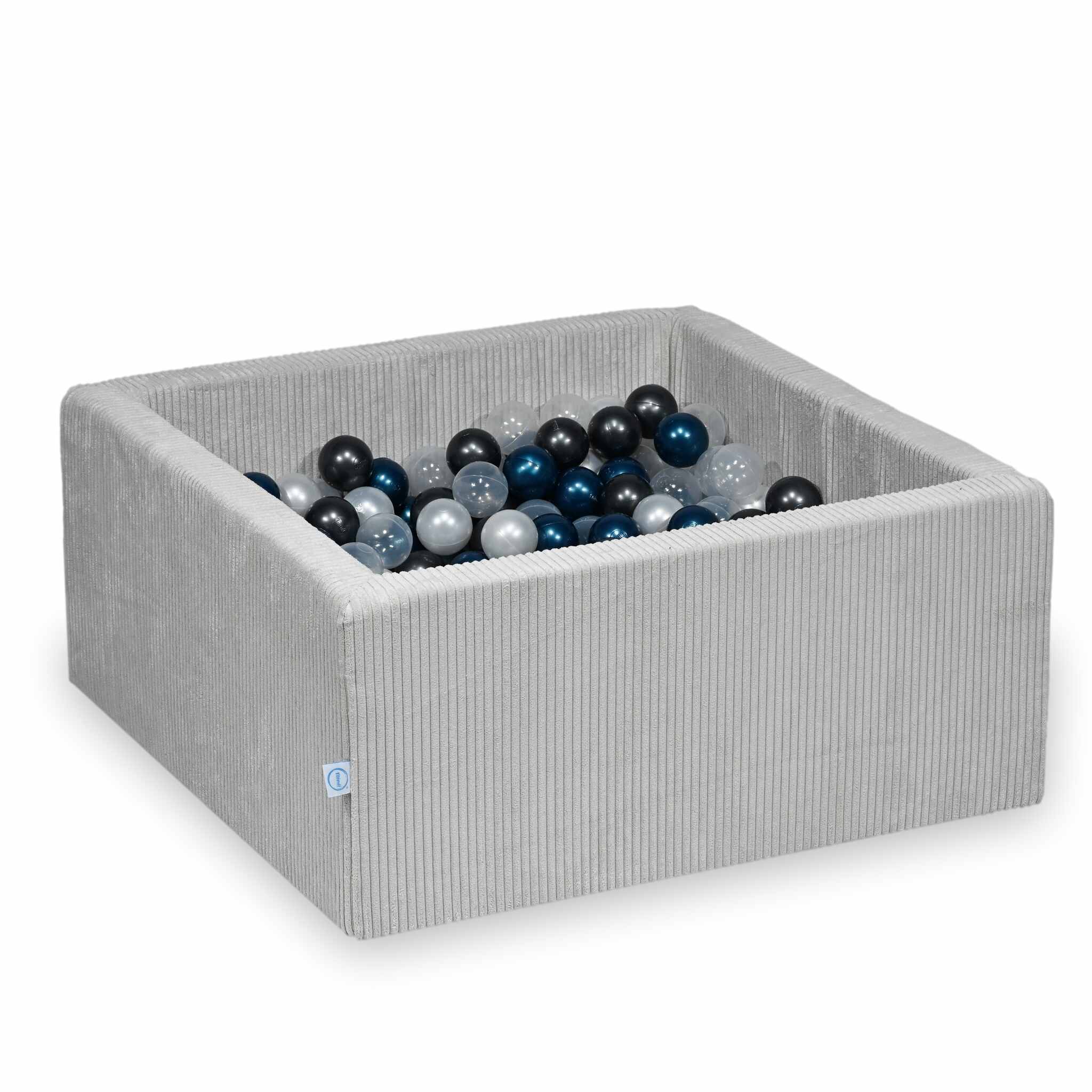 Square ball pit 90x90x40 cm in Grey Corduroy, 400 balls