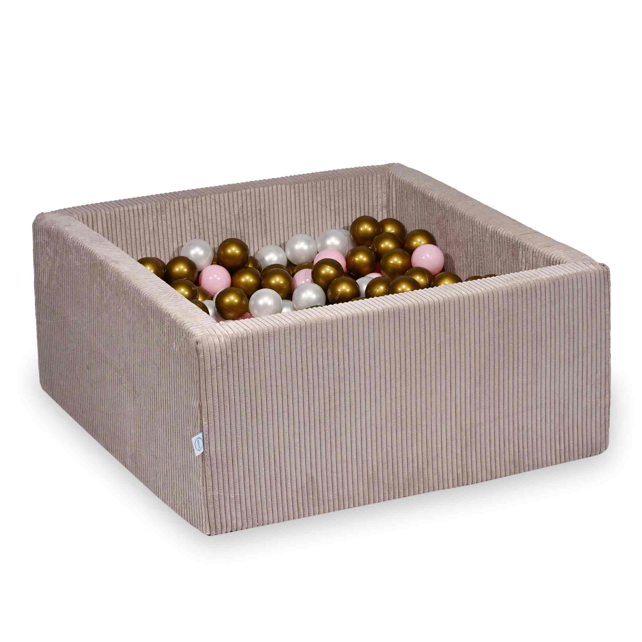 Square ball pit 90x90x40 cm in Corduroy Light Pink, 400 balls