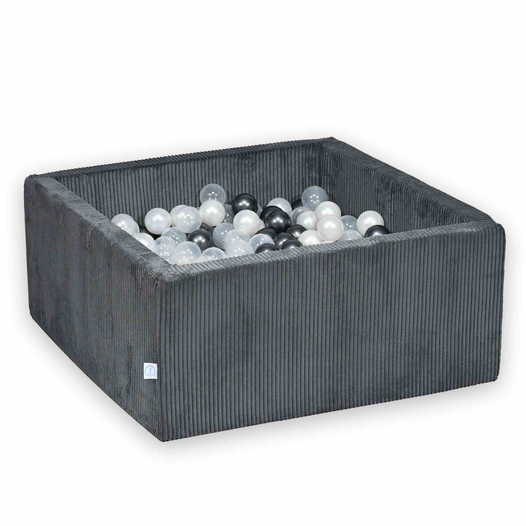 Square ball pit 90x90x40 cm in Corduroy Graphite, 400 balls